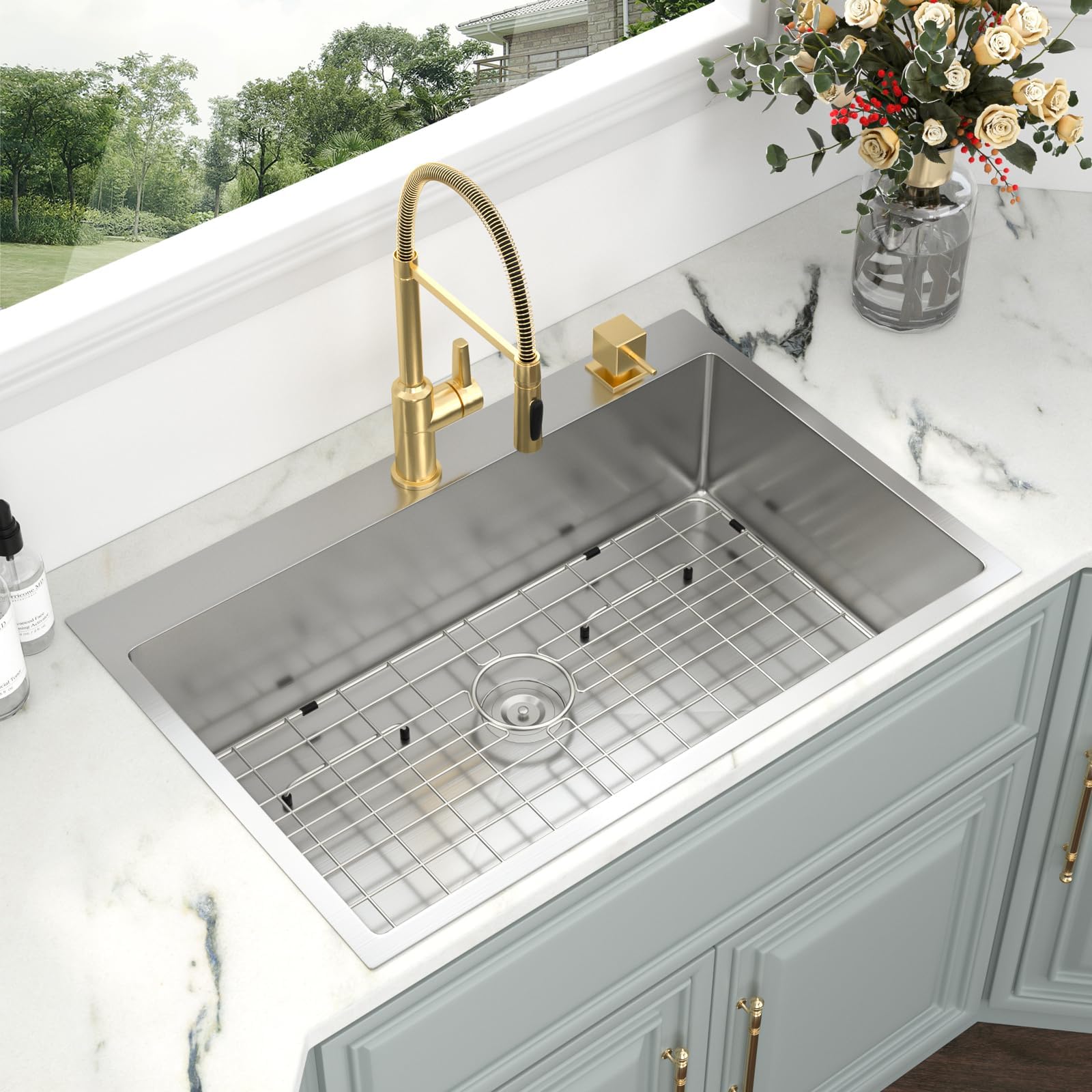 Kichae 33 Drop In Kitchen Sink - 33X22 Kitchen Sink Drop In Topmount Single Bowl 16-Gauge Stainless Steel Drop Sinks Round Corne