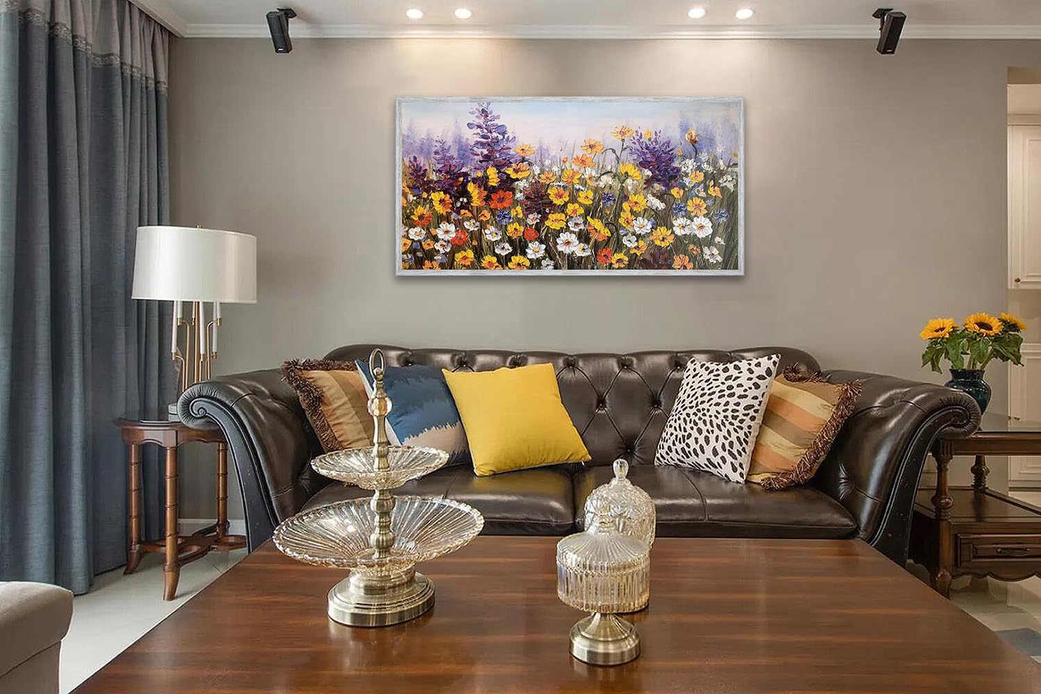 Ardemy Flowers Wall Art Canvas Daisy Colorful Landscape Painting Purple Yellow Textured Floral Picture Artwork For Living Room B