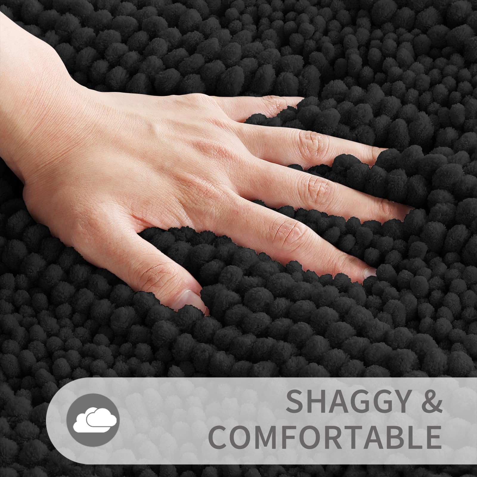 Yimobra Black Bathroom Rug Mat, Non Slip Quick Dry Bath Mats, Extra Thick And Super Absorbent Bath Rugs, Luxury Microfiber Cheni
