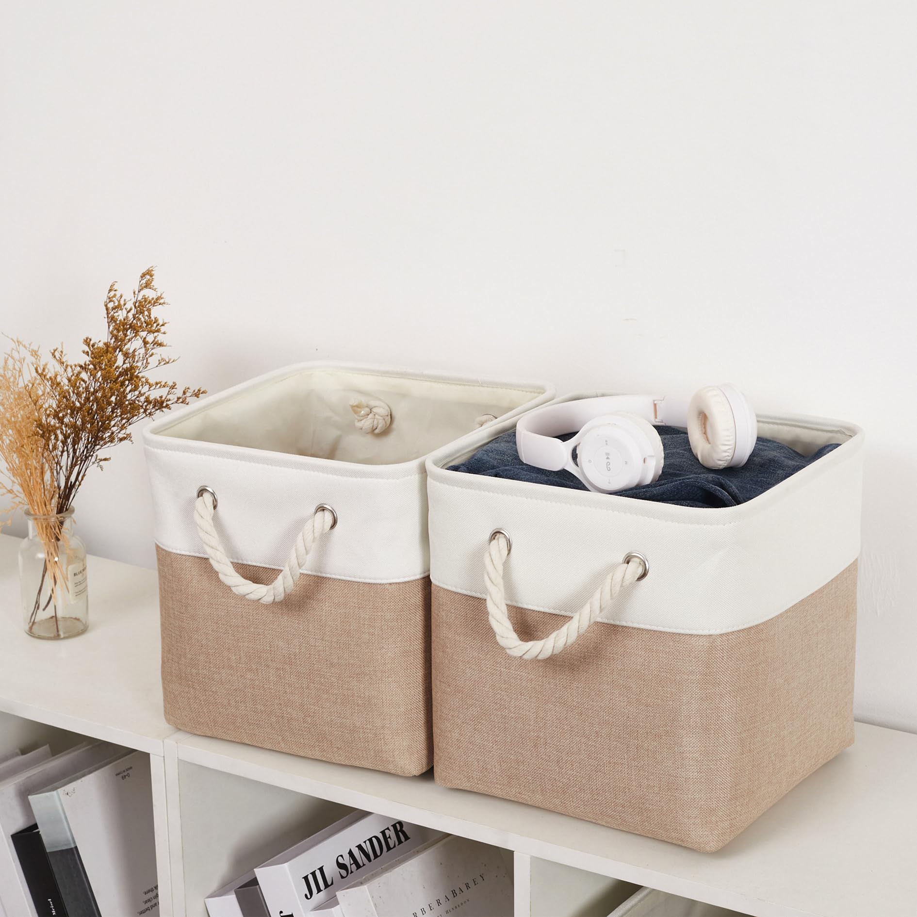 Isemingla 11 X 11 Inch Storage Cubes, 6 Pack Large Collapsible Fabric Storage Bin With Ropes, Foldable Storage Cubes For Home, O