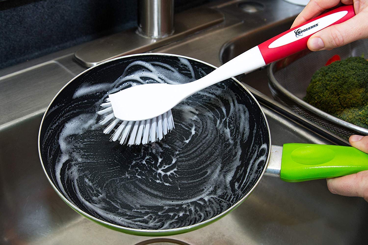 Spogears Dish Brush 3 Pack - Dish Scrubber Brush With Built-In Scraper - Kitchen Brush For Dishes - Kitchen Scrub Brush With Gri