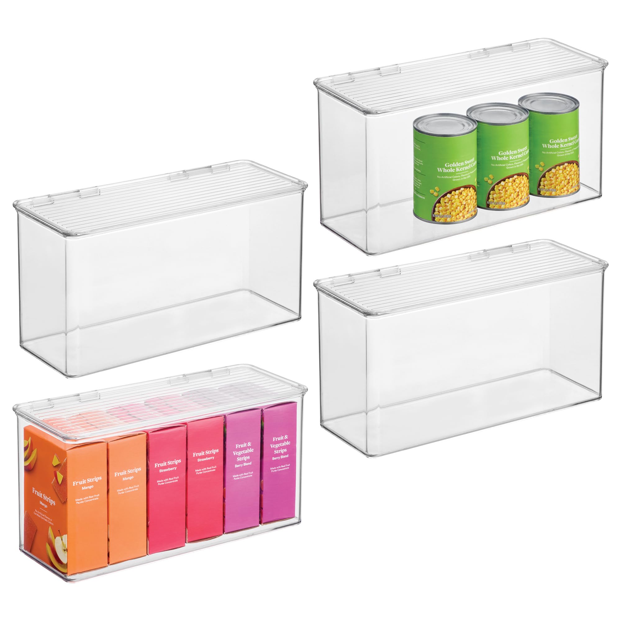 iDesign Plastic Stackable Hinged-Lid Pantry or Kitchen Storage Box - Set of 4 - Clear