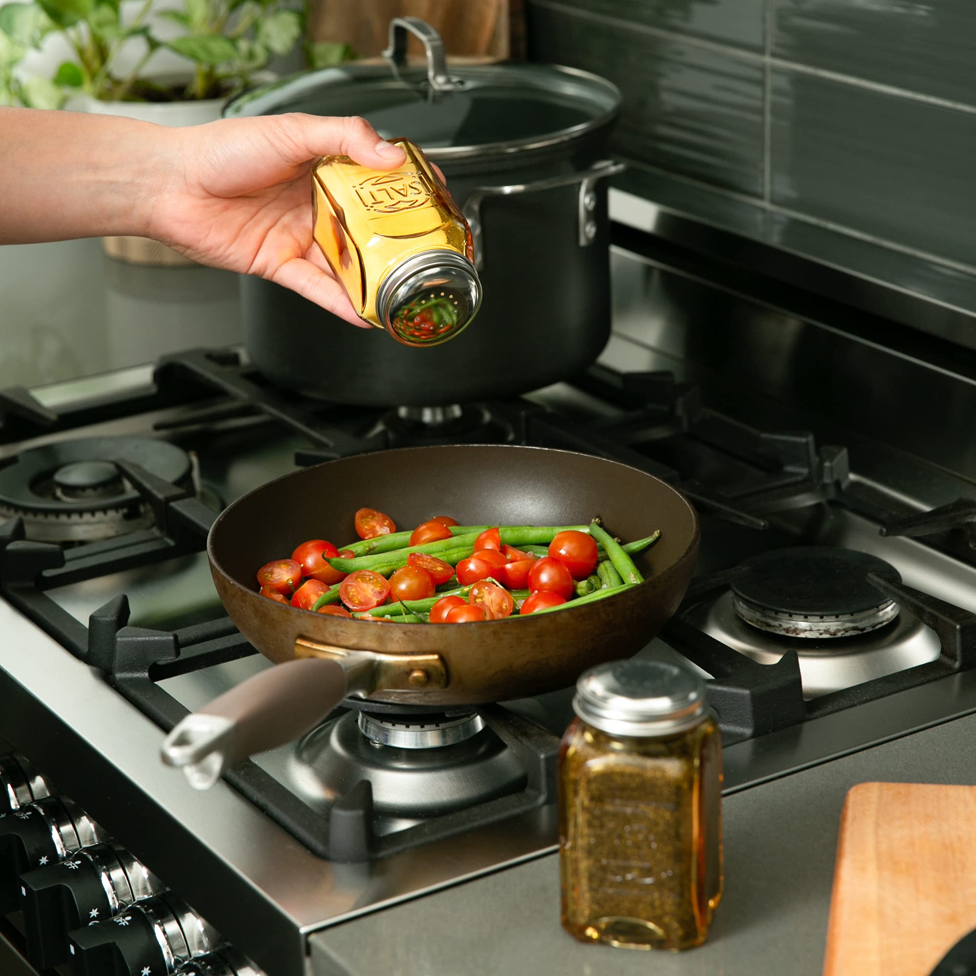 Rsvp International Retro Glass Salt & Pepper Shaker  Stainless Steel Lids , 8 Oz, Amber