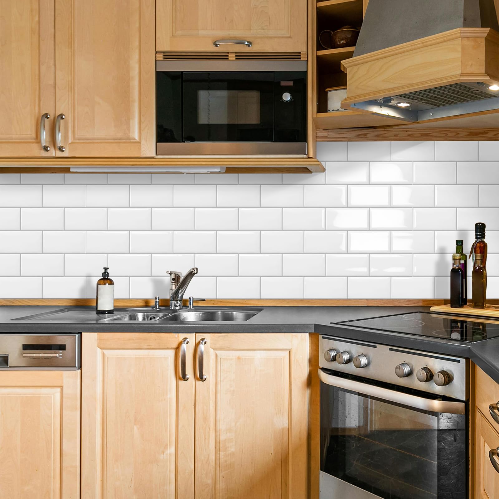 DEWOO 10 Thick White Subway Tile Peel and Stick Backsplash Self-Adhesive Wall Tiles for Kitchen and Bathroom