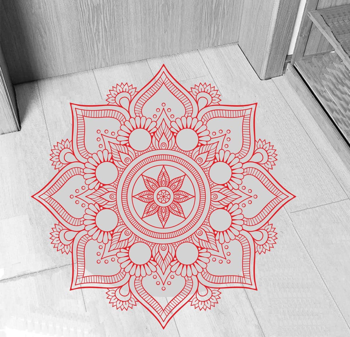 Sticker Studio PVC Vinyl Round Rangoli Flower Design Big Size 3D Floor Sticker for Mandir Diwali Decoration, Size: 15.74 Inches 
