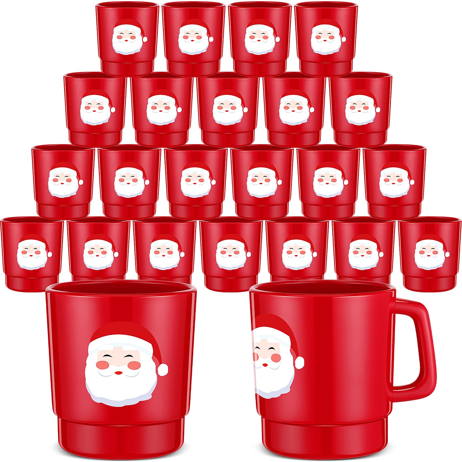 Sliner 24 Pcs Santa Face Christmas Mugs, 11oz Plastic Coffee Cups Bulk