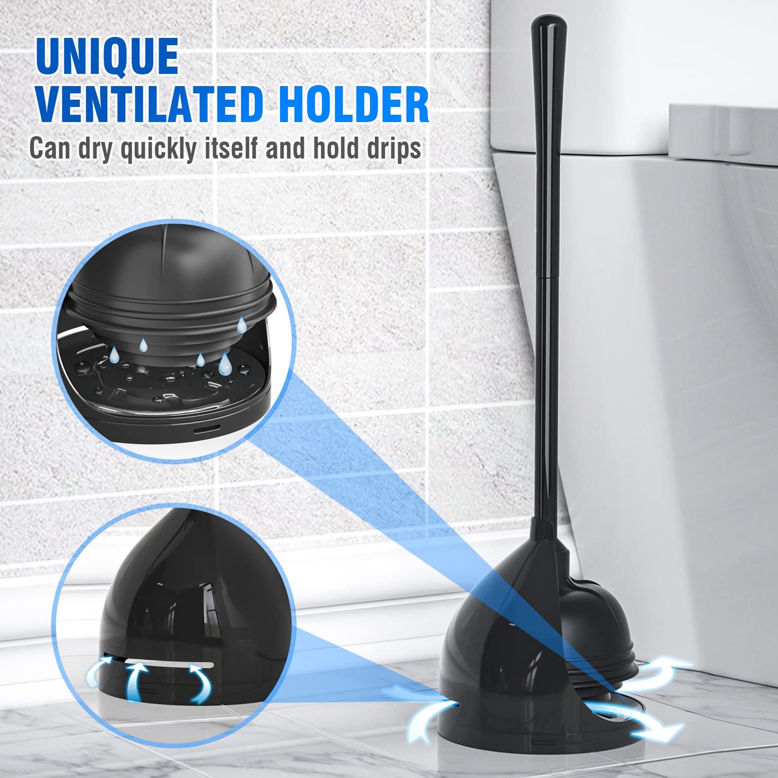 Uptronic Toilet Plunger With Holder, Unique Plunger With All-Angle Design, Plungers For Bathroom With Holder, Toilet Plunger Hea