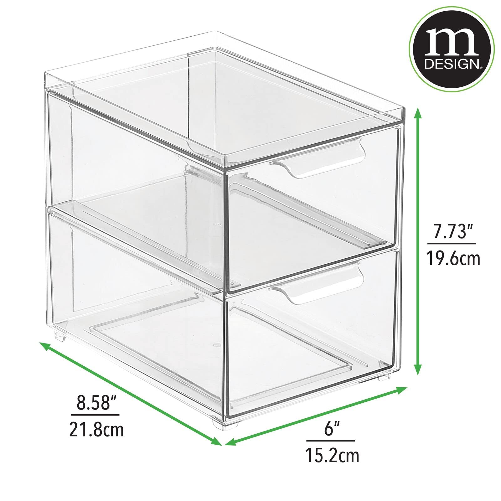 Mdesign Stackable Storage Containers Box With 2 Pull-Out Drawers - Stacking Plastic Drawer Bins For Kitchen Pantry And Cupboard,