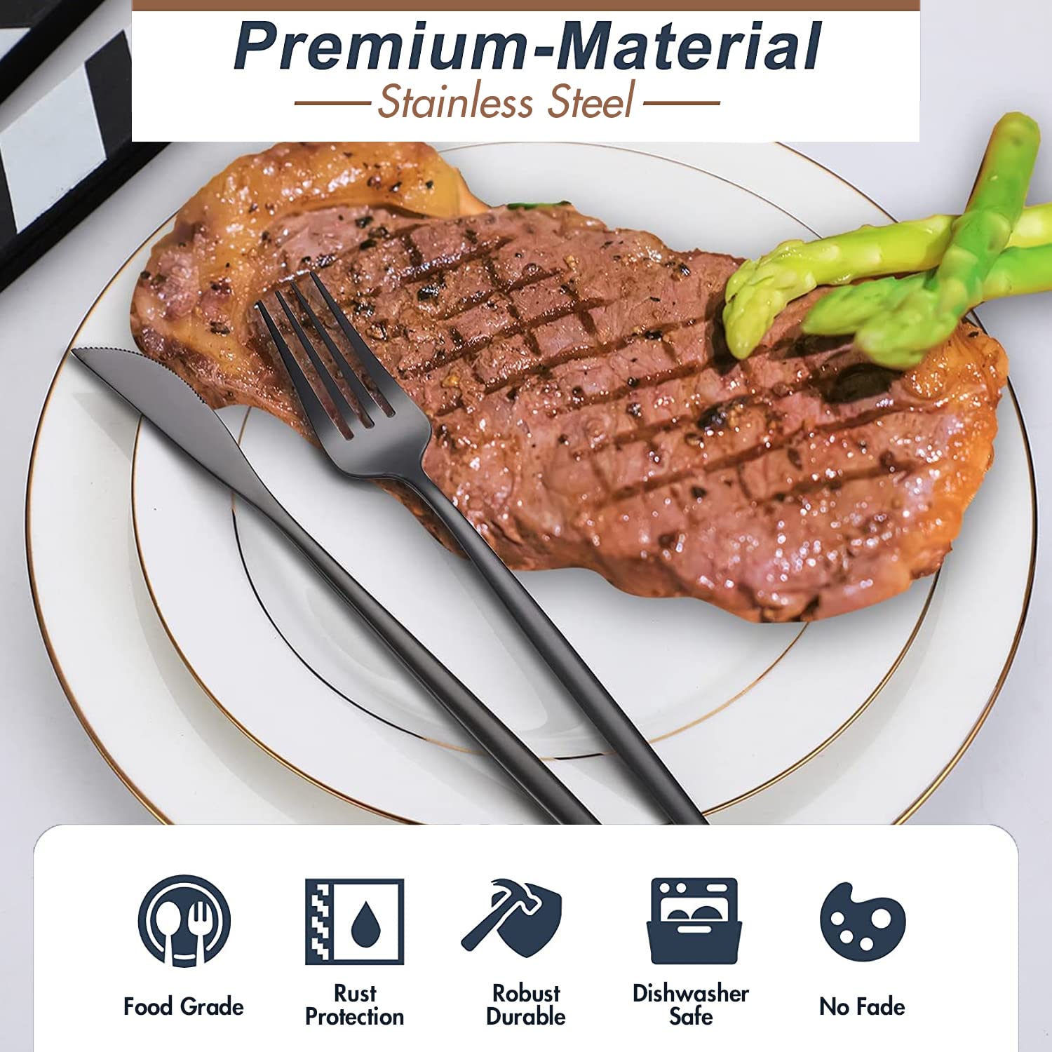 24-Piece Black Silverware Set Black Flatware Set For 6, Stainless Steel Cubiertos Cutlery Set, Forks And Spoons Apartment Utensi