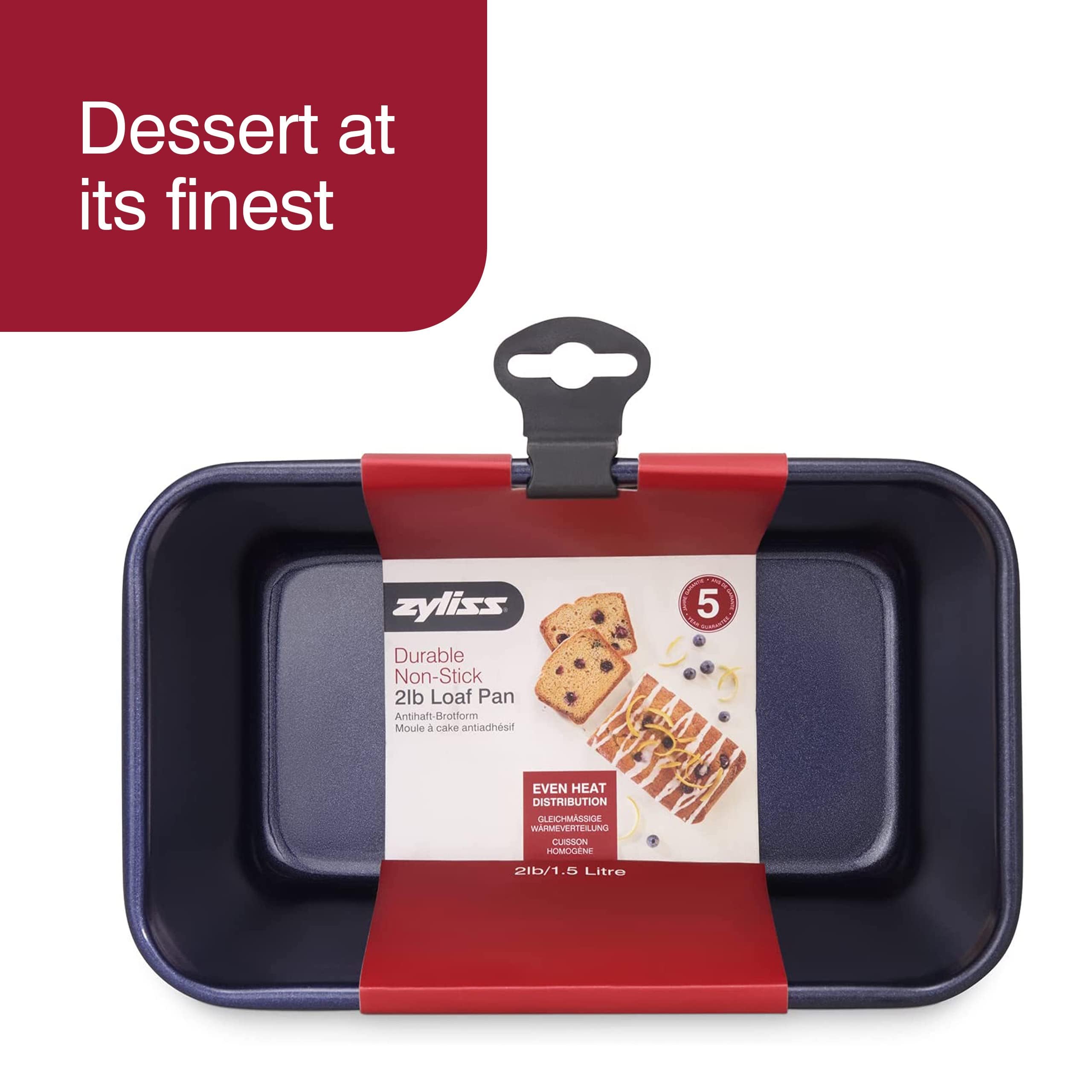 Zyliss E980199 Non-Stick Loaf Tin | 1.5L/2Lb | Carbon Steel | Dark Blue | Bread Tin For Baking/Bakeware | Dishwasher Safe | 5 Ye