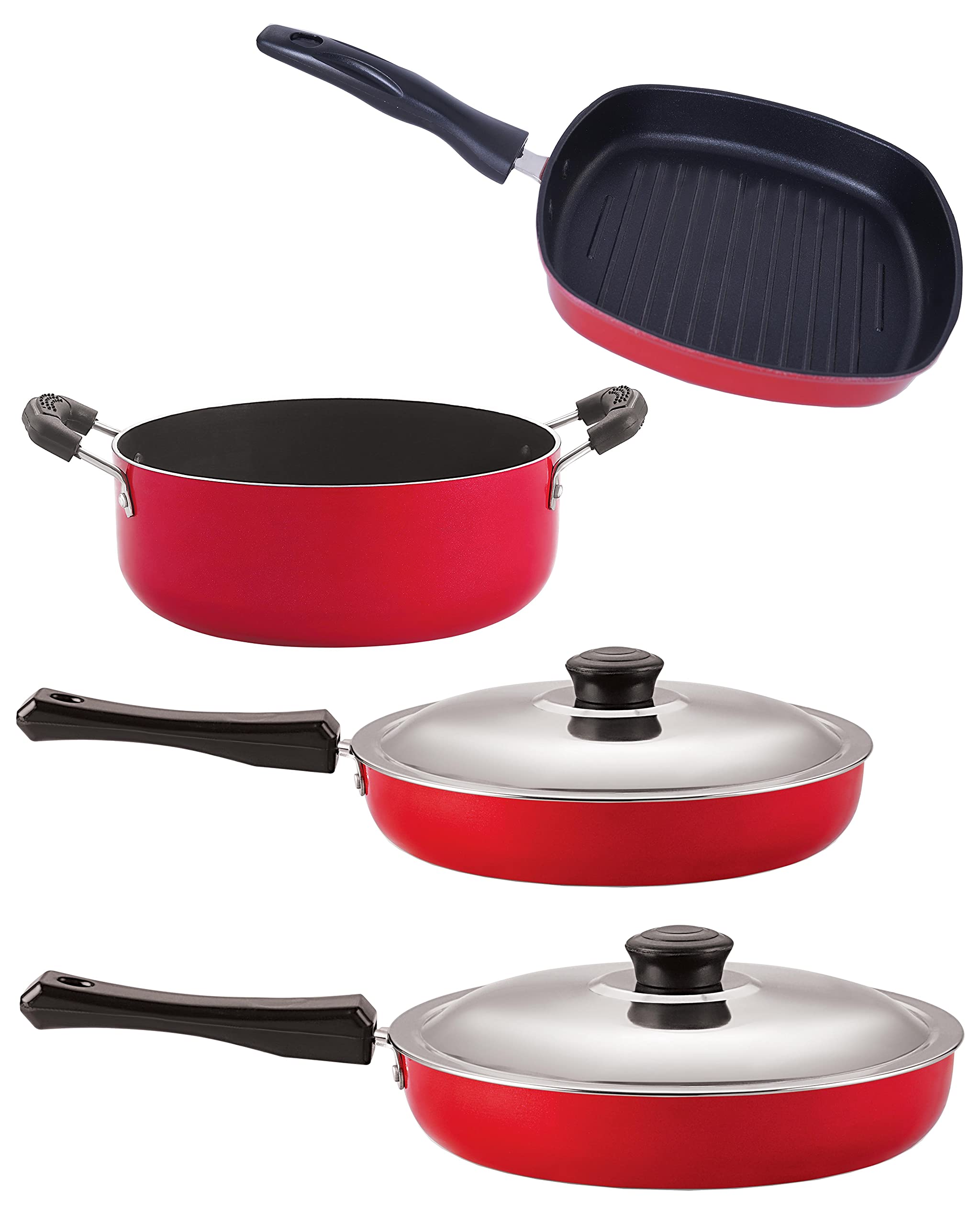 Nirlon Gas Compatible NonStick Non Induction Aluminium Cookware Set Of 4 Pieces (Fp11_Fp12_Gp24.5_Cs24)