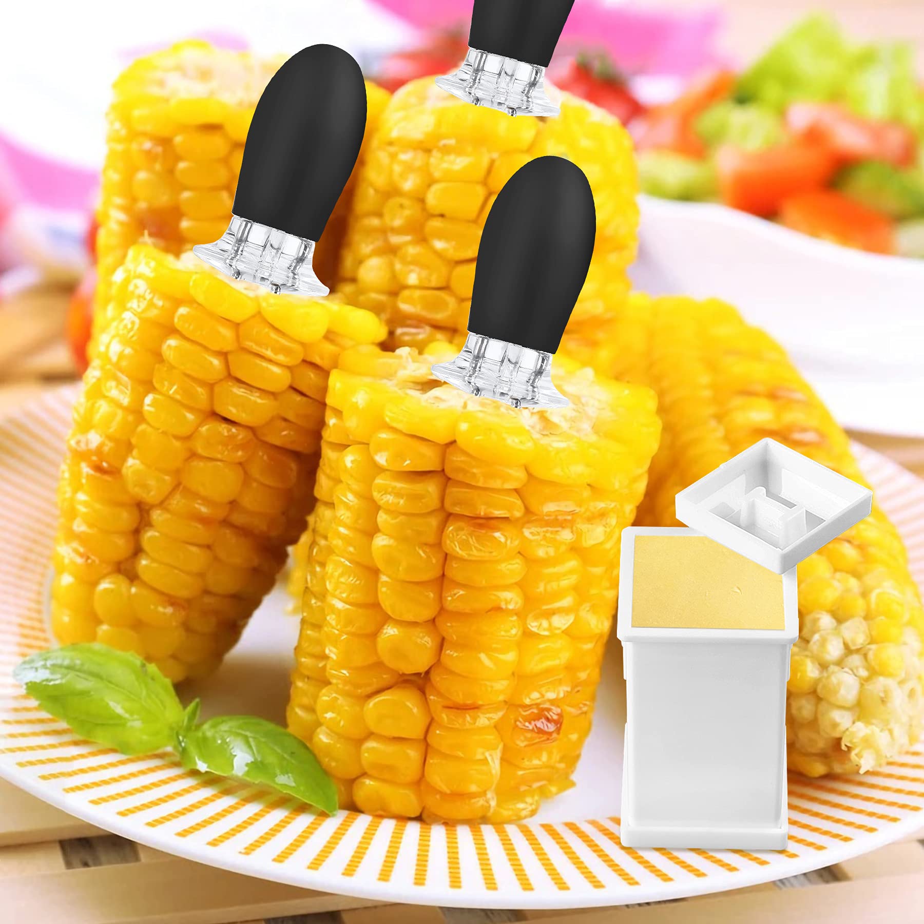 AUGSUN 18Pcs/9Pairs Black Corn Holders  Stainless Steel Corn Cob Holders Corn on The Cob BBQ Fork Skewers with Butter Spreader for Home Cooking Parties Camping