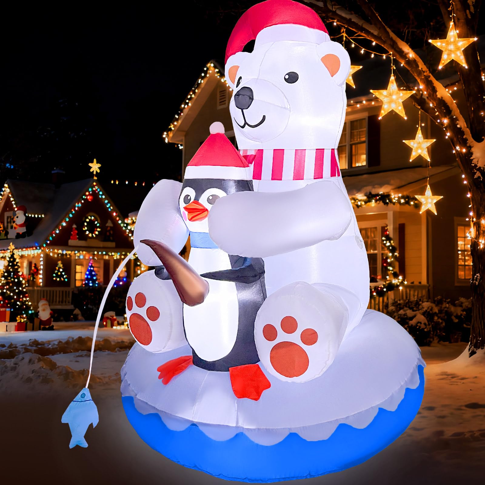 2025 Christmas Inflatable Polar Bear 6FT Polar Bear and Penguin Fishing Christmas Inflatables Outdoor Decoration Xmas Blow Up De