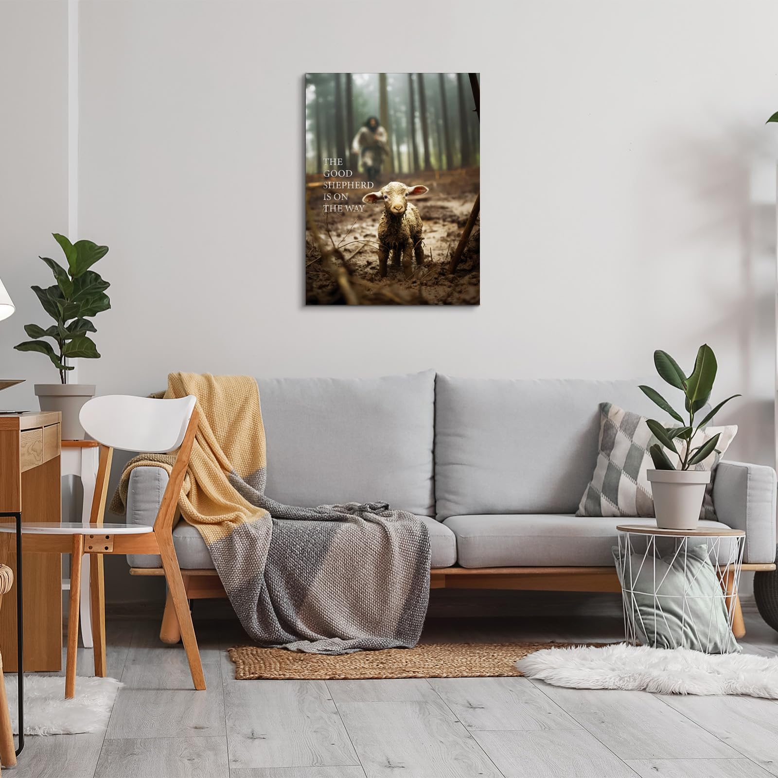 Yonica Jesus And Lamb Canvas Wall Art Jesus Running After Lost Lamb Picture Wall Art Canvas Print Christian Home Decor 36''X48''