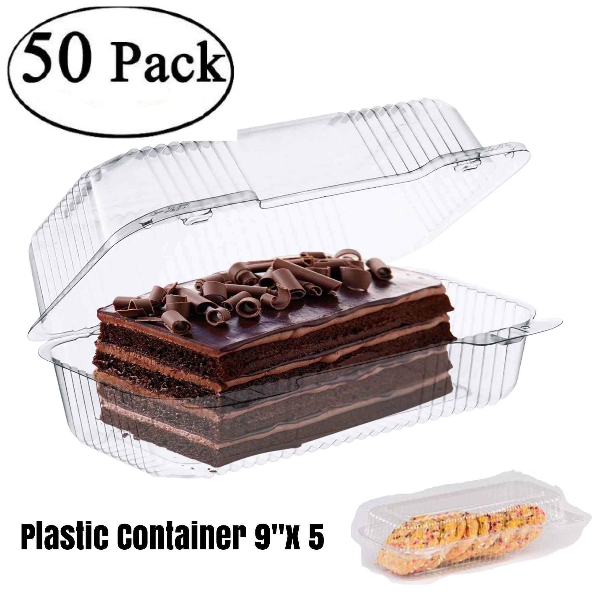 Pizety Bakers Pantry Cake Roll Container Clear Hinged Lid Disposable 9'' X 5 Great For Loaf Deep Cookies Plastic Containers Disp