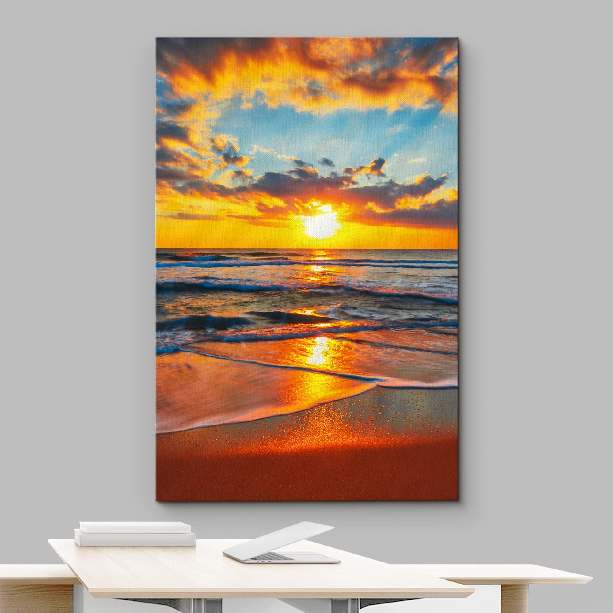Wall26 Canvas Print Wall Art Vibrant Ocean Beach Paradise Sunset Sky Nature Wilderness Photography Realism Decorative Landscape