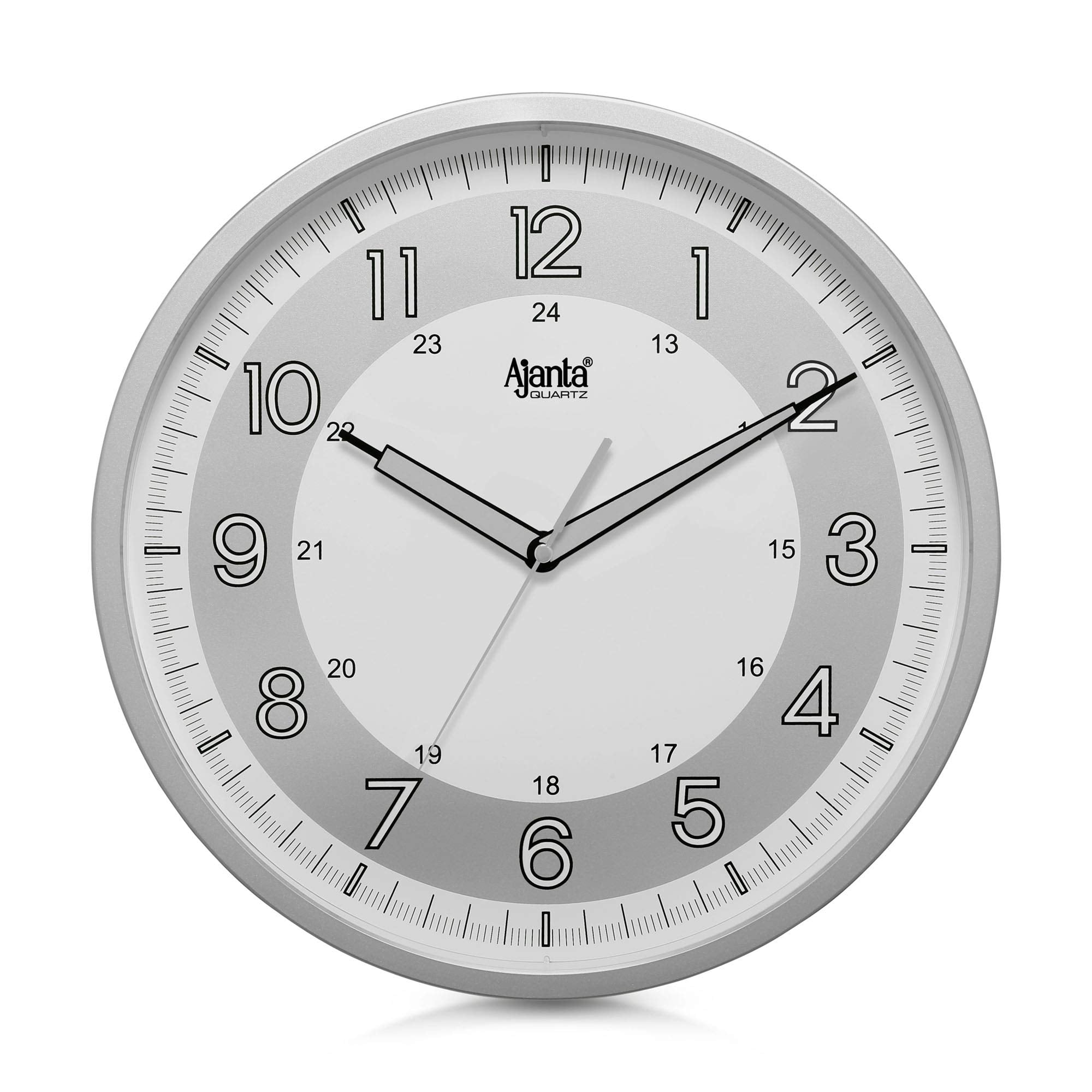 Ajanta Plastic Night Glow Modern Clock Radium Analog Wall Clock (310X44X310Mm, Silver)