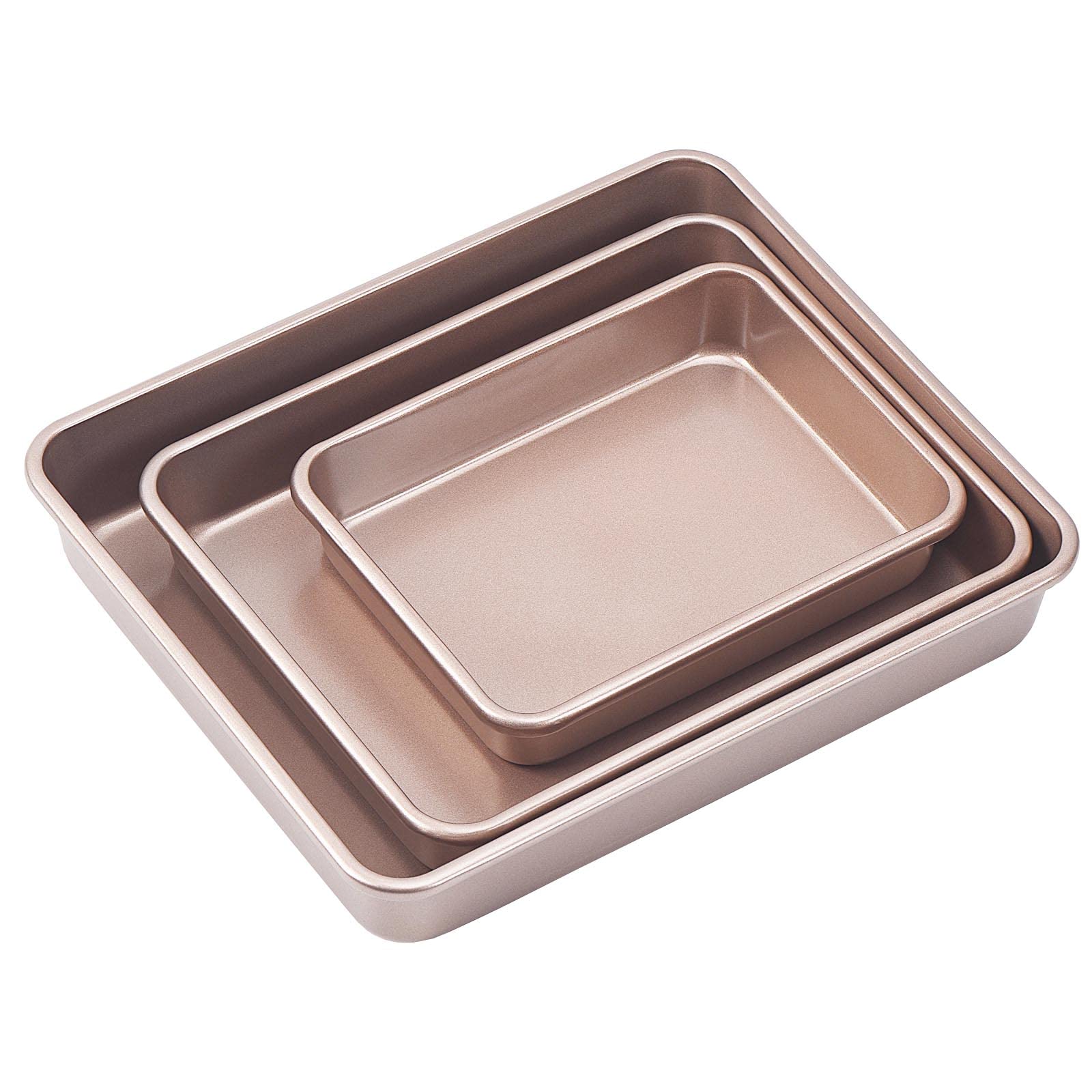 Camofoxin Nonstick Roasting Pan, Deep Baking Pan Set, Large Cake Pan Sets For Oven, 3-Piece Brownie Pan (Gold)