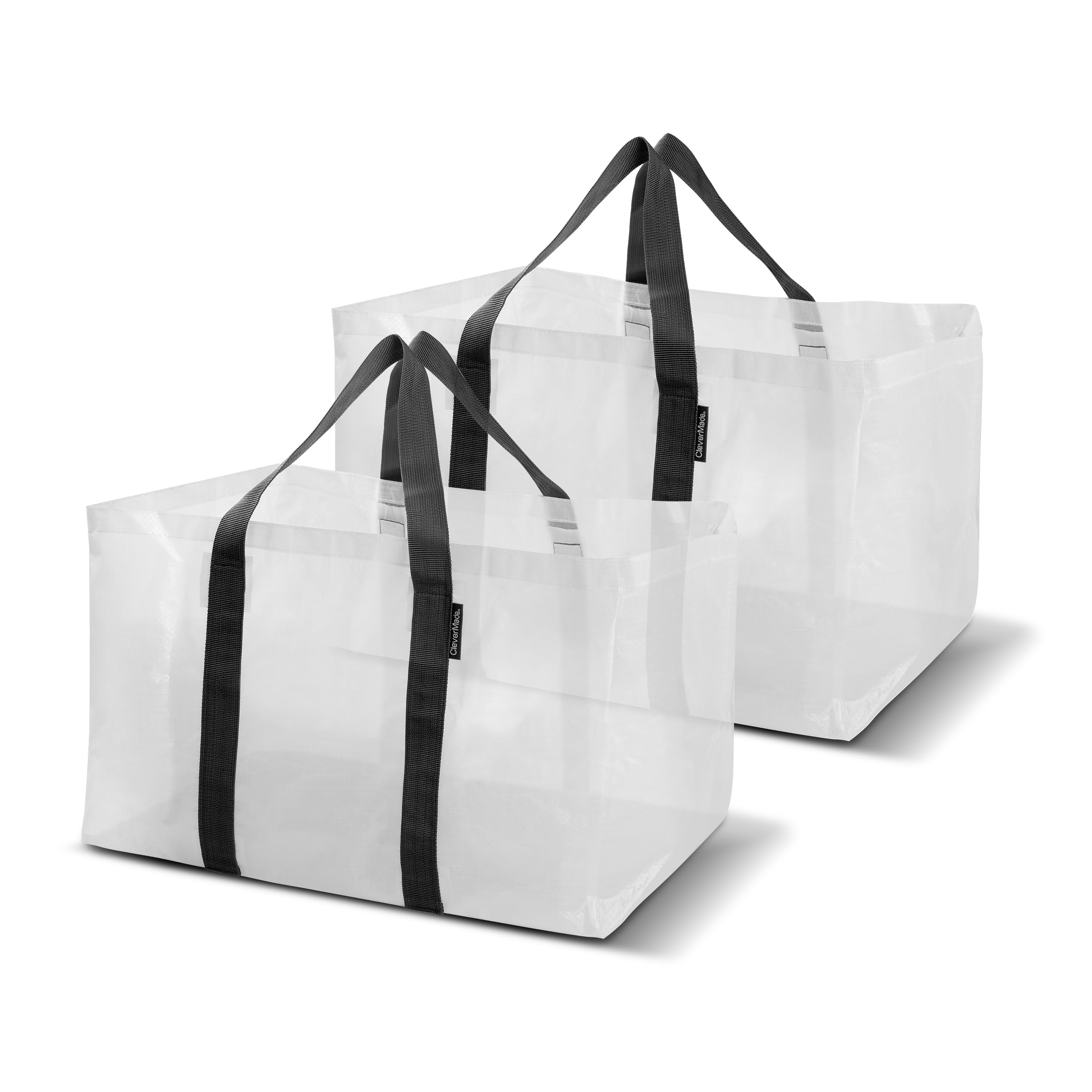 CleverMade Frakta Basket Reusable Grocery Tote - 76L - Pack of 2 - Transparent - Collapsible Storage Shopping Organizer - Heavy 
