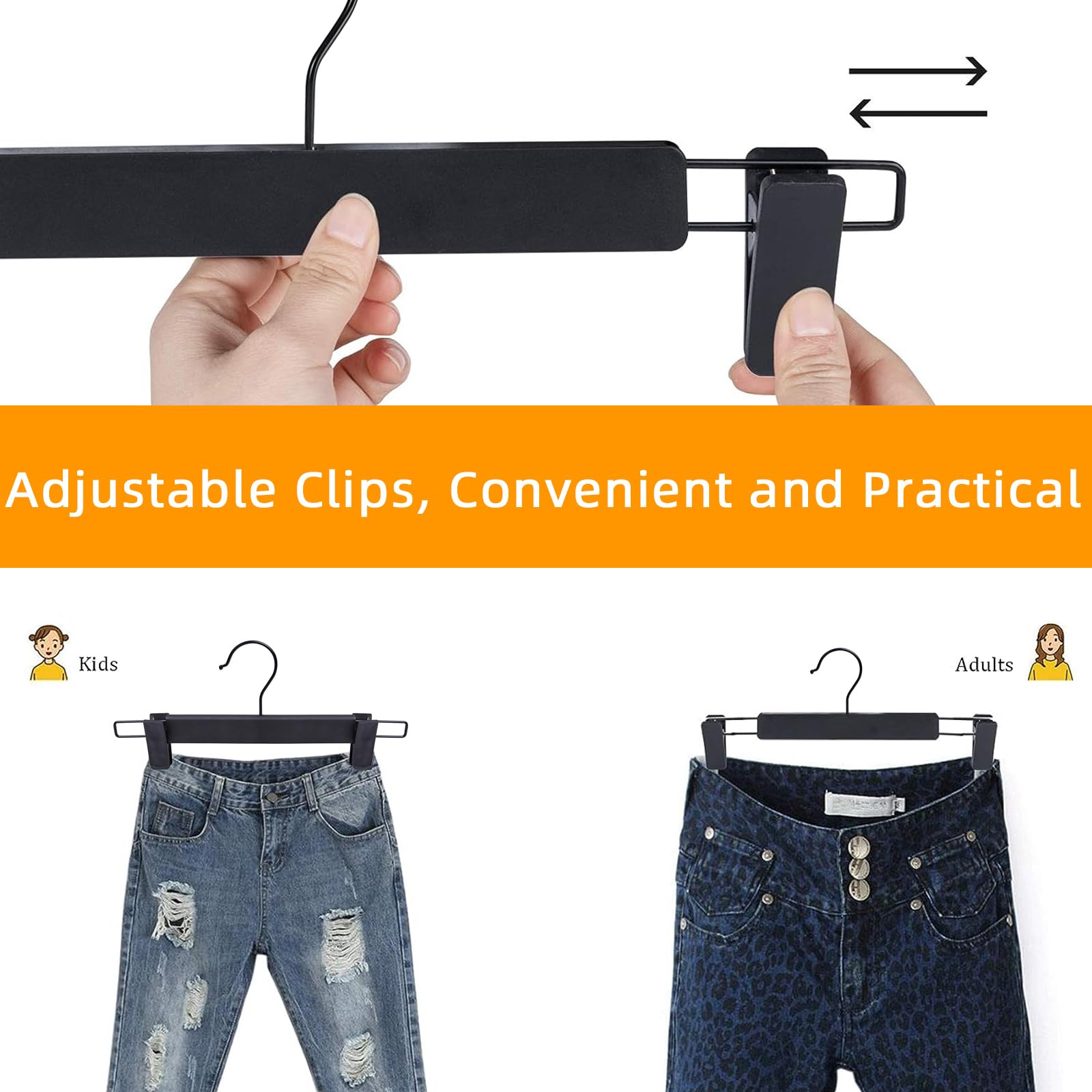 Northern Brothers 20 Pack Pants Hangers, Clothes Pants Hangers Black Pant Hangers For Pants Plastic Clip Hangers Trouser Hangers