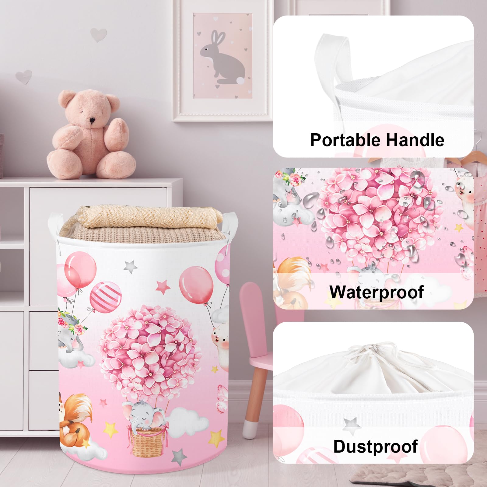 Clastyle 45L Hot Air Balloon Animal Laundry Basket Blooming Flowers Balloon Baby Nursery Basket Elephant Fox Bunny Basket Toy Cl