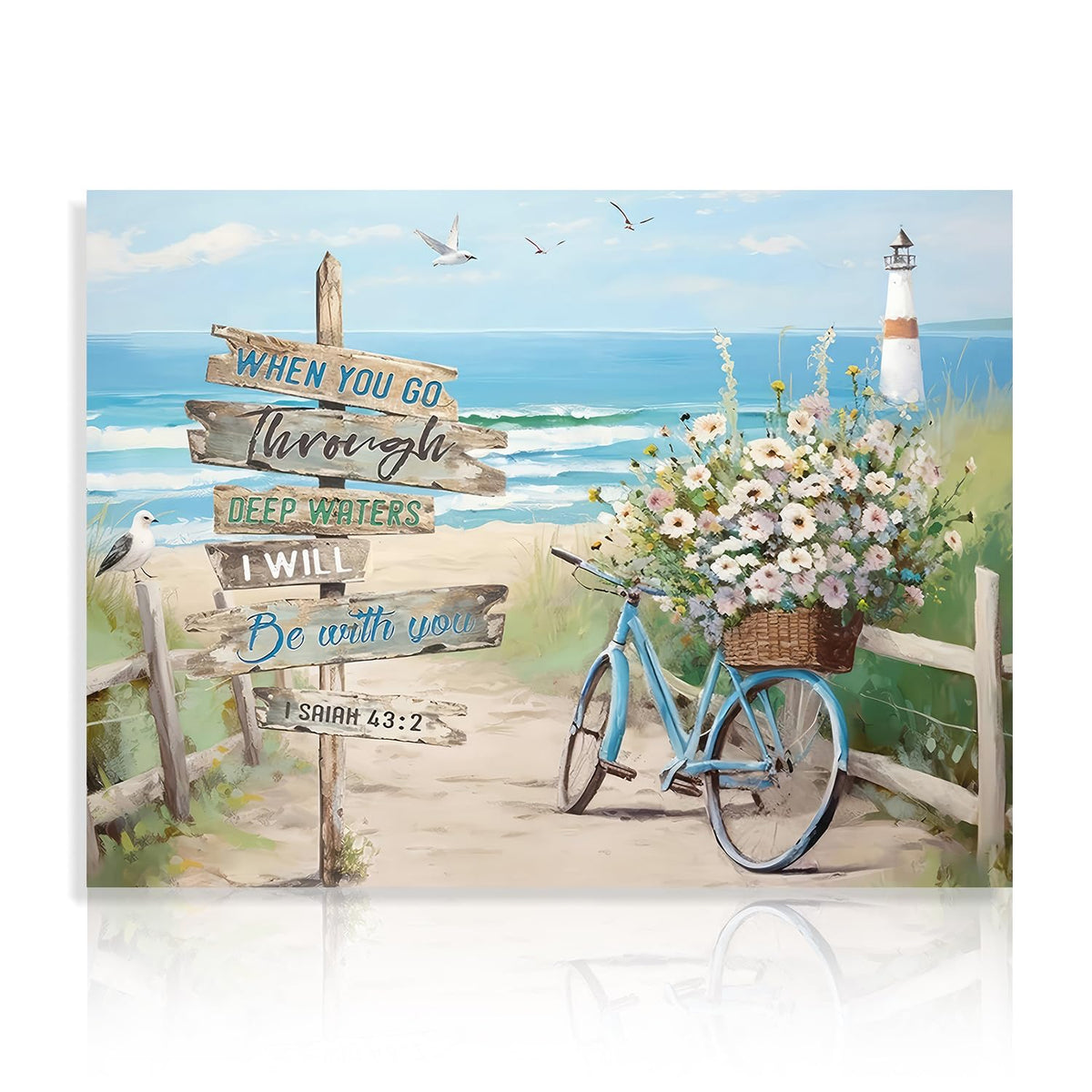 Beach Canvas Wall Art For Bathroom Coastal Bicycle Wall Art Ocean Seascape Wall Decor Teal Aqua Blue Calm Shoreside For Bedroom