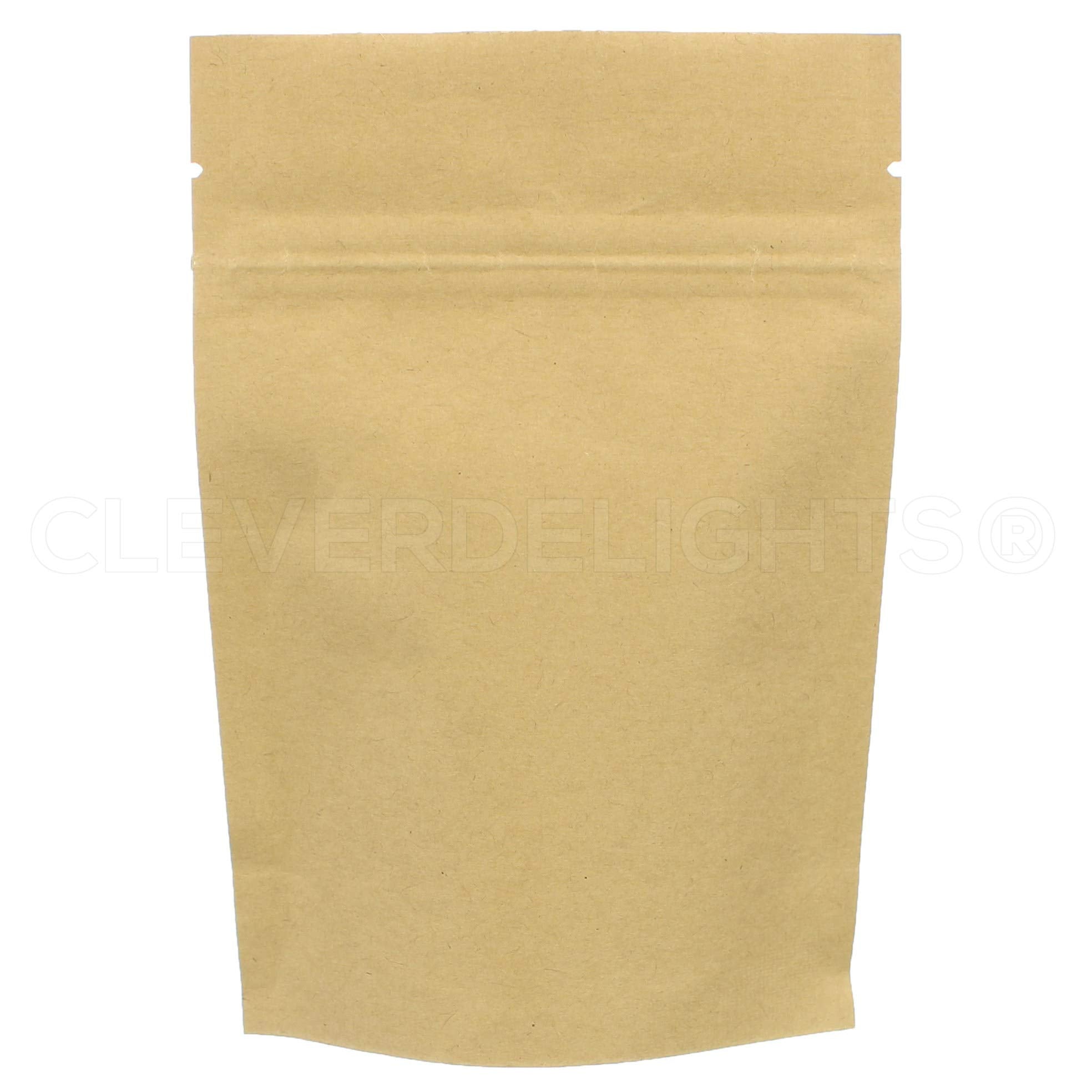 Cleverdelights Kraft Stand Up Pouches - 2Oz - 100 Pack - 4 '' X 6 '' X 2 '' - Resealable Bag
