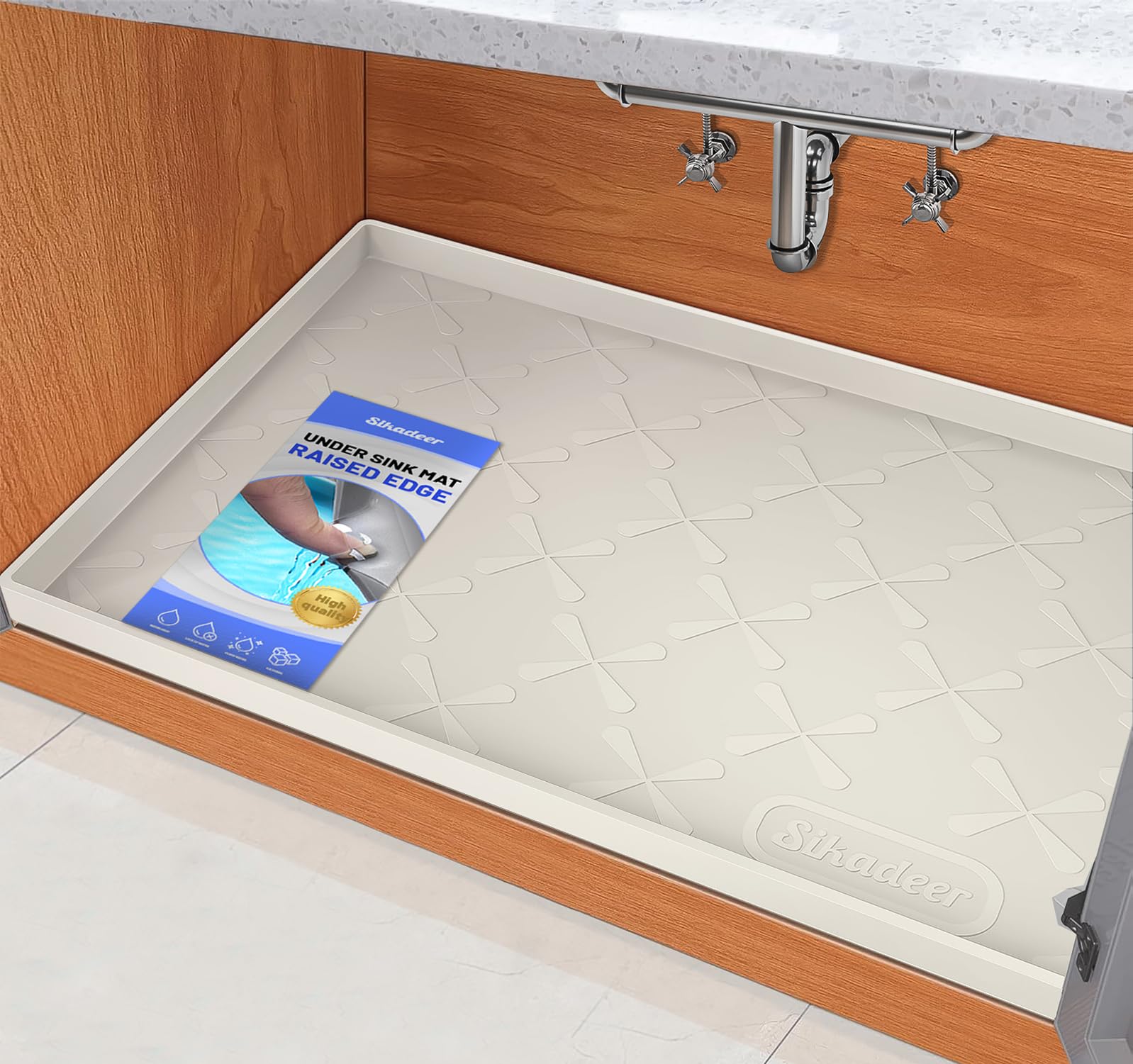 SIKADEER 22 x 22 Under Sink Mat Waterproof, Silicone Mat Kitchen Drawer Shelf and Cabinet Liner, Sink Protector for Kitchen Orga