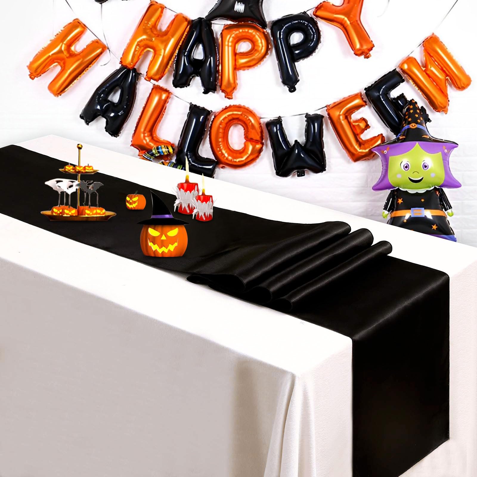 24 Pack Black Table Runners 12 X 108 Inches Long Smooth Satin Silk Black Table Runner For New Year Party Black Halloween Wedding