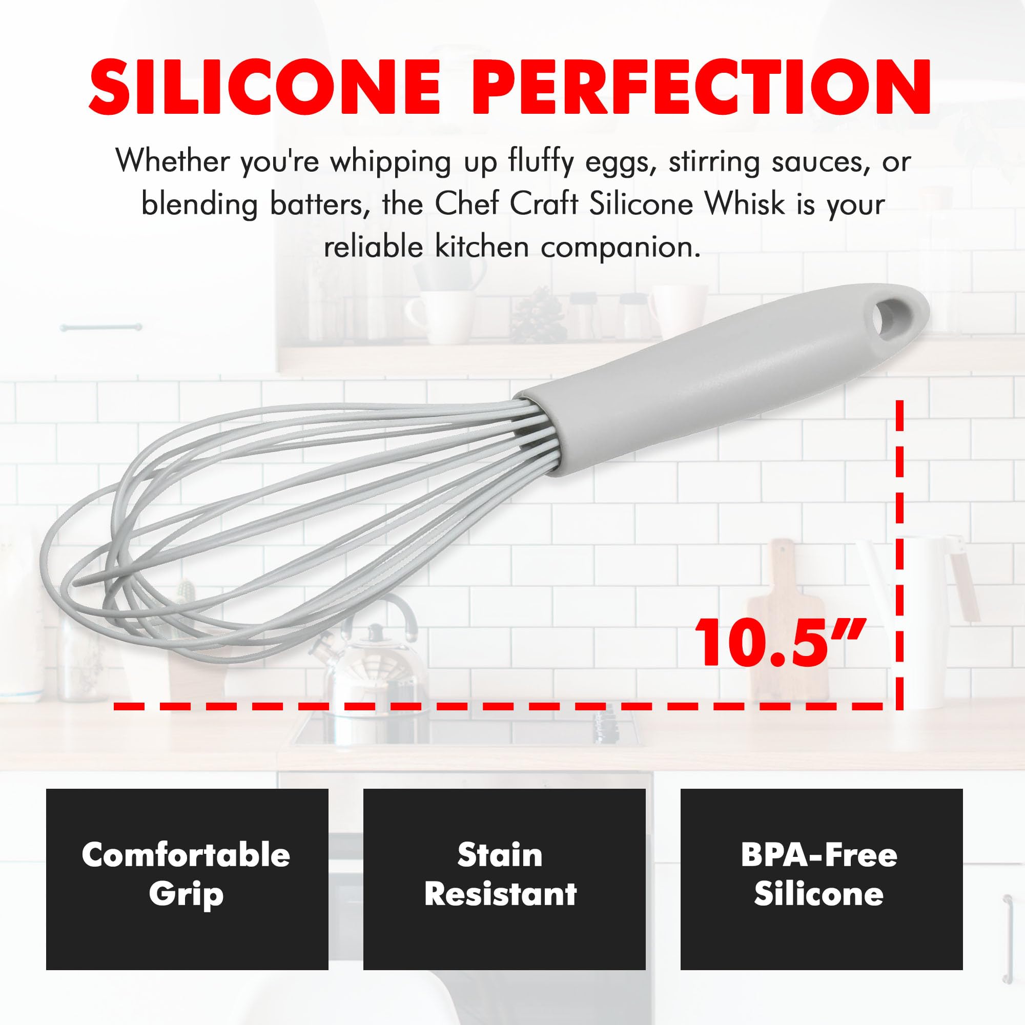 Chef Craft Premium Silicone Wire Cooking Whisk, 10.5 Inch, Gray