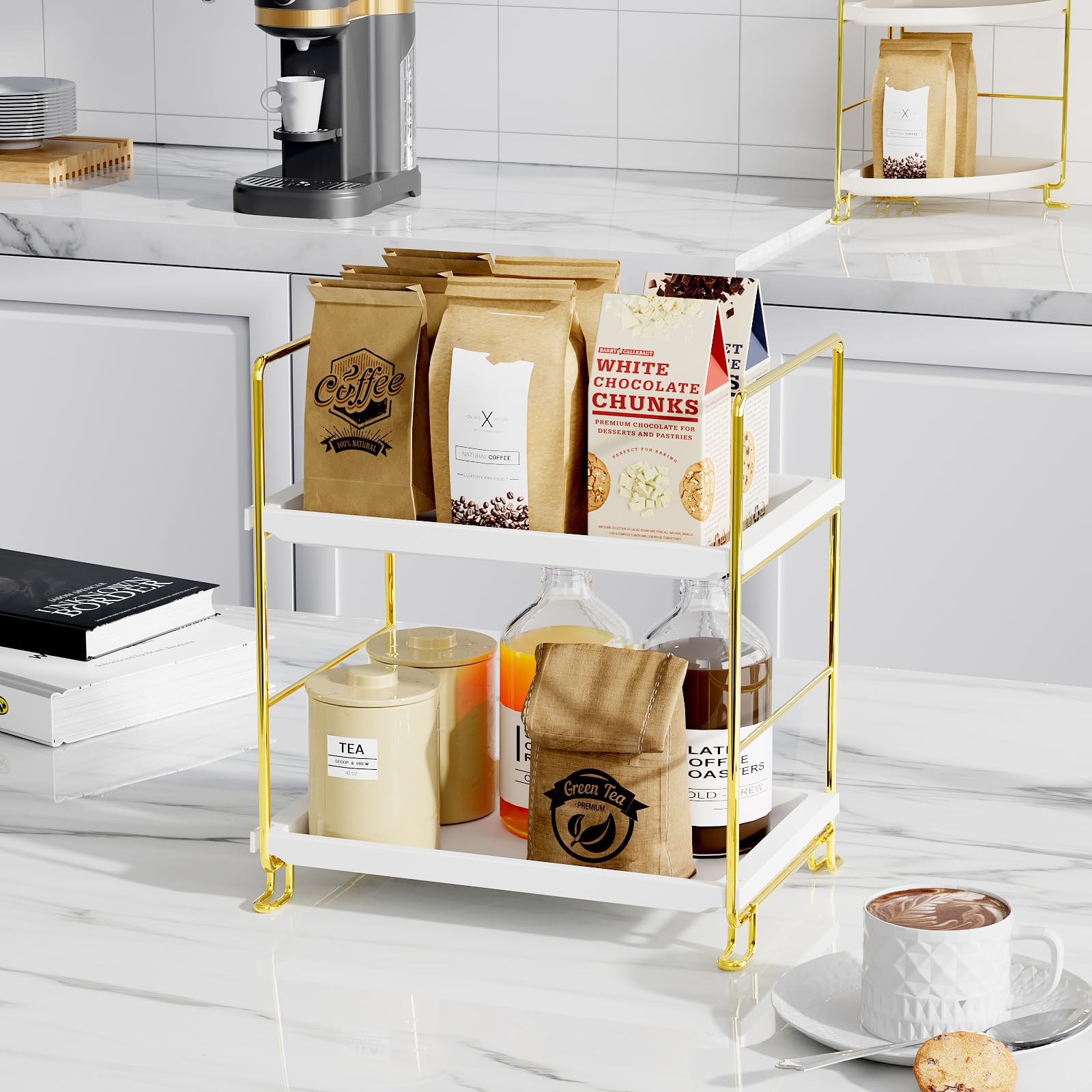 Fsyueyun 2-Tier Bathroom Countertop Organizer, Tool-Less Installation Premium Plastics Makeup Perfume Organizer Skincare Shelf F