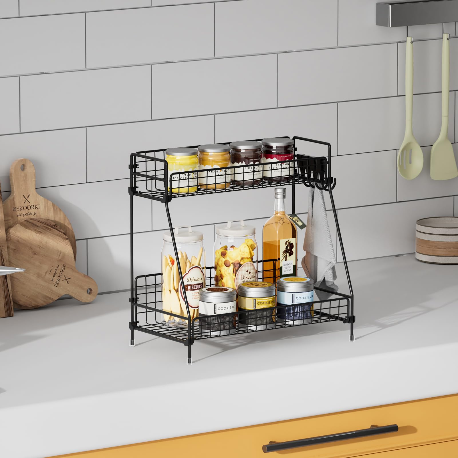 Vitviti 2 Tier Bathroom Organizer Countertop, Metal Wire Bathroom Counter Organizer Storage With Hooks, Vanity Tray Shelf, Kitch