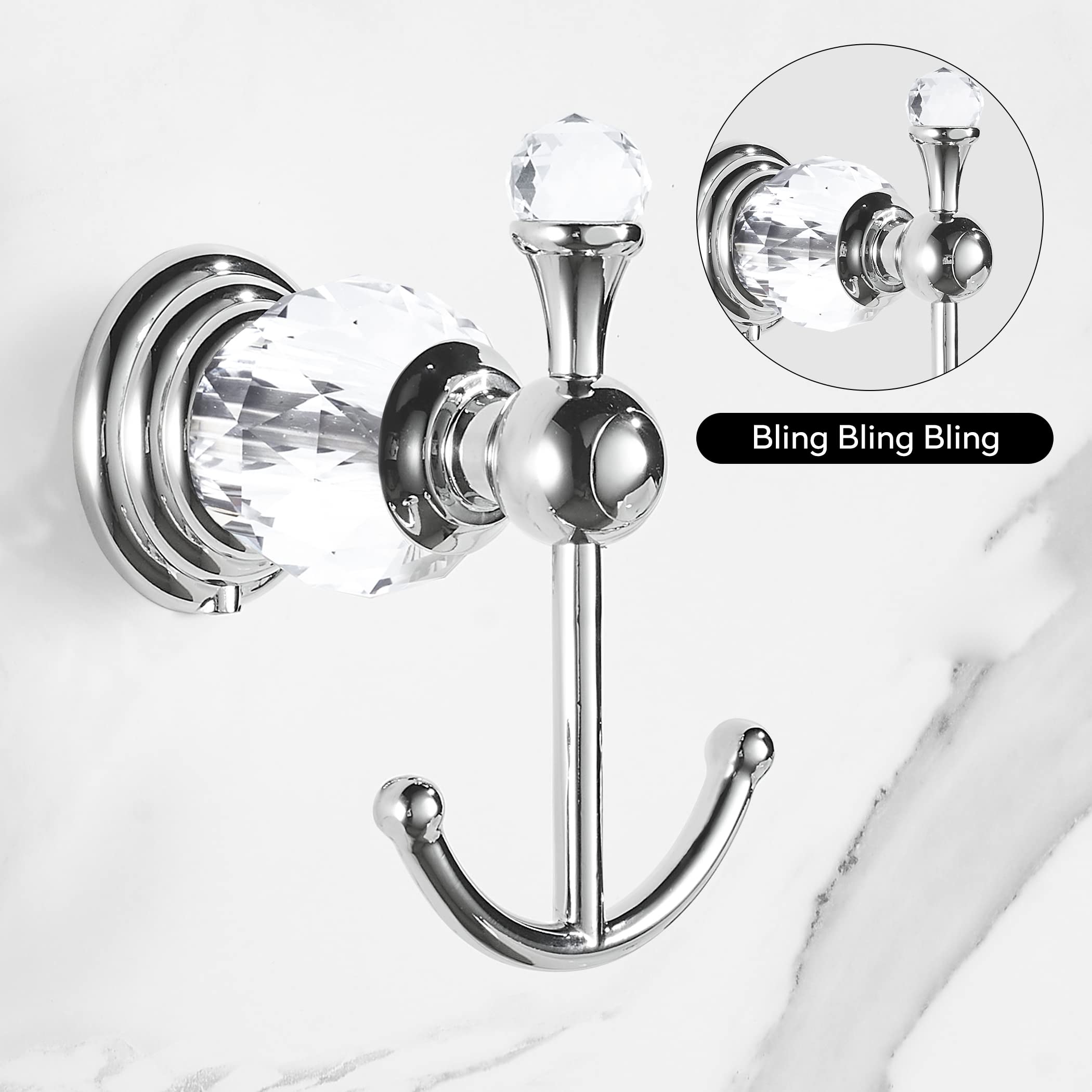WINCASE Crystal Towel Hook Chrome  Bath Robe Hook  Silver Bathroom Wall Hooks Double for Coats Wall Mounted Modern Style