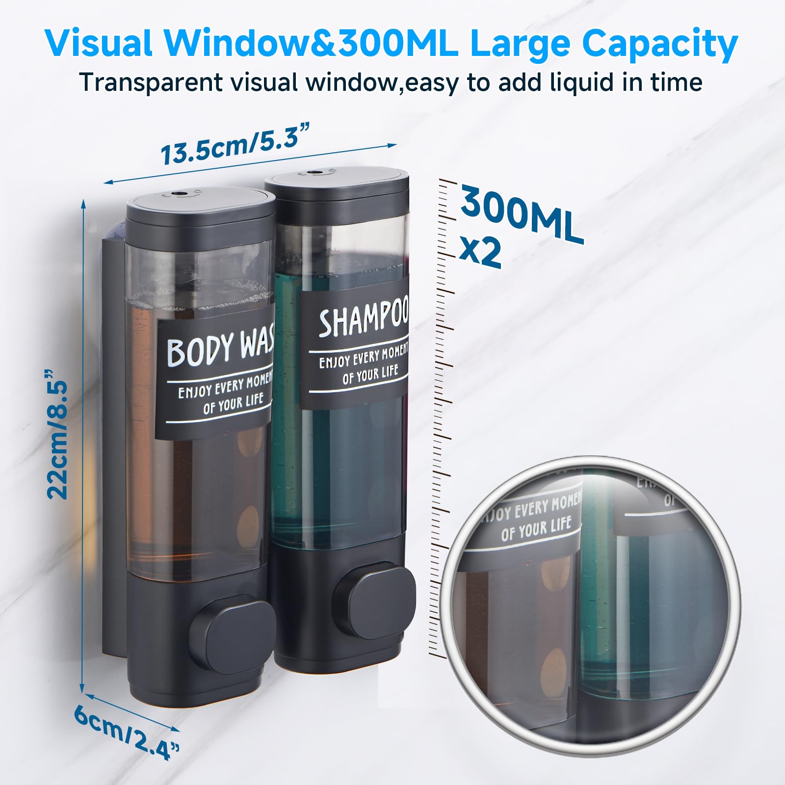 Shampoo And Conditioner Dispenser,Glintgath Shower Dispenser 2 Chamber No Drill Shampoo Dispenser For Shower Wall Mounted Shower