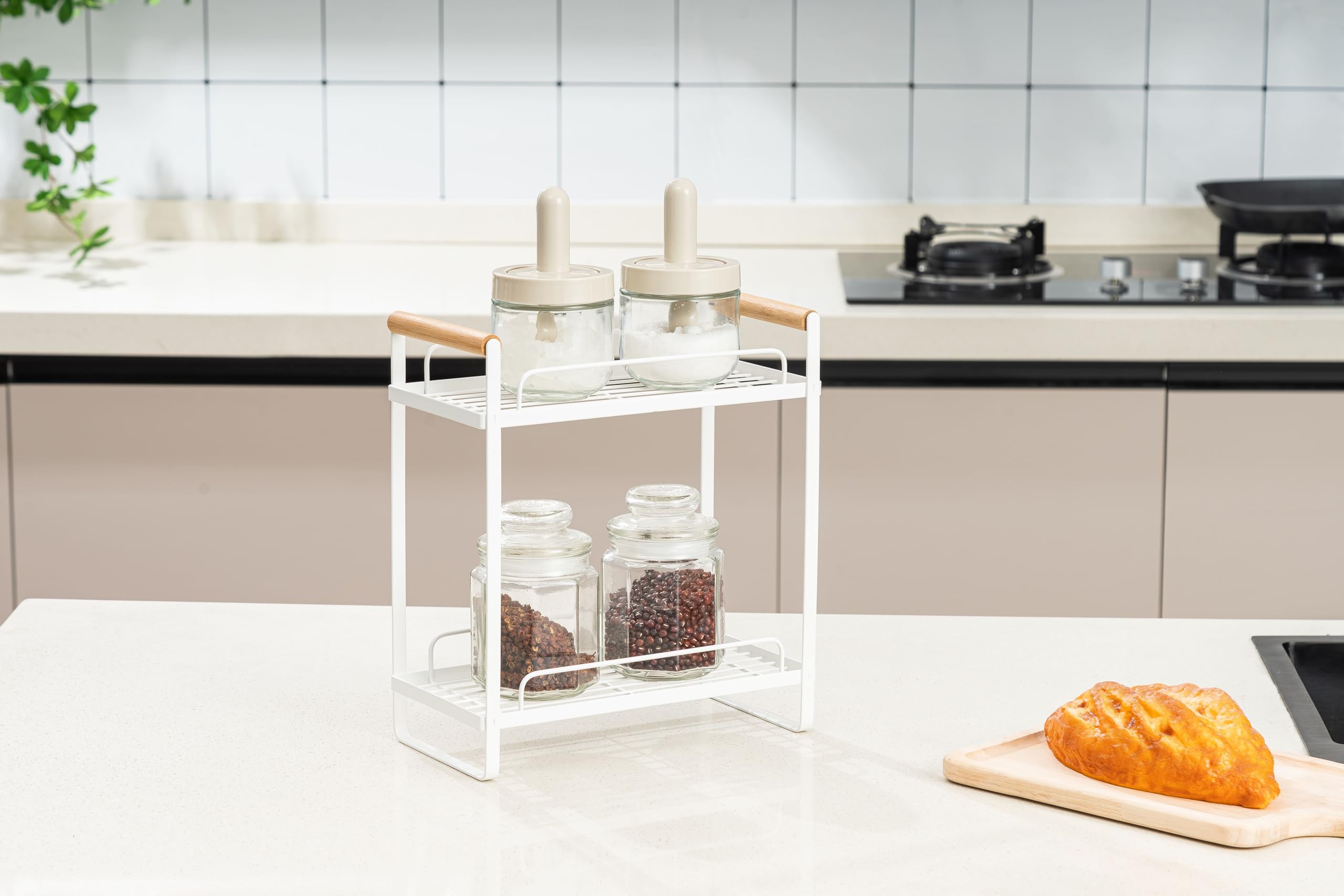 Arhat Organizers 2Tier Spice Rack For Kitchen | Multipurpose Kitchen, Pantry Countertop Storage Organizer With Wooden Handles |