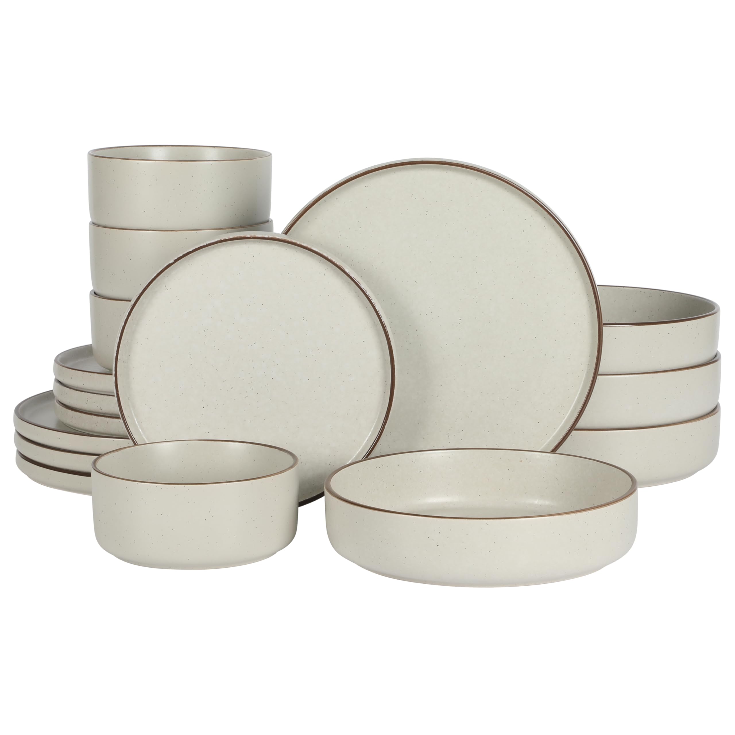 Gibson Elite Gelston Stoneware Matte Reactive Glaze 16 Piece (Service for 4) Plates and Bowl Dinnerware Set - Cream