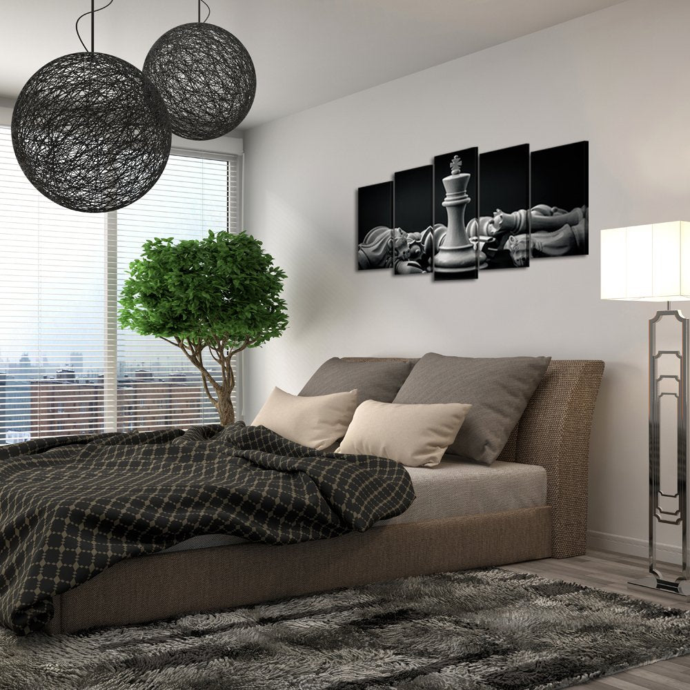 Kreative Arts - Blak and White King and Knight of Chess Setup on Canvas Wall Art Paintings 5 Pieces Pictures Prints Poster Art Artworks for For Living Room Wall Decor (Medium Size 40x24inch)
