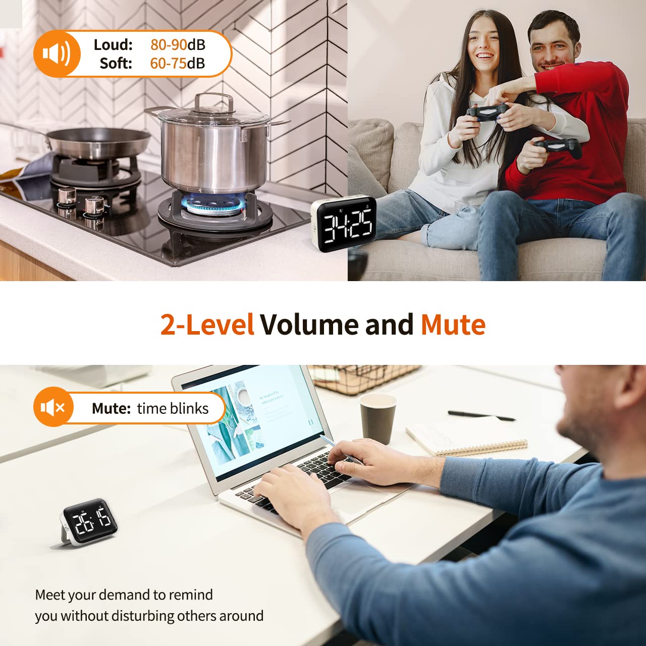 Vocoo Magnetic Kitchen Timer For Cooking With Count Up Countdown, Digital Timer Battery Powered With Large Display, 2 Brightness