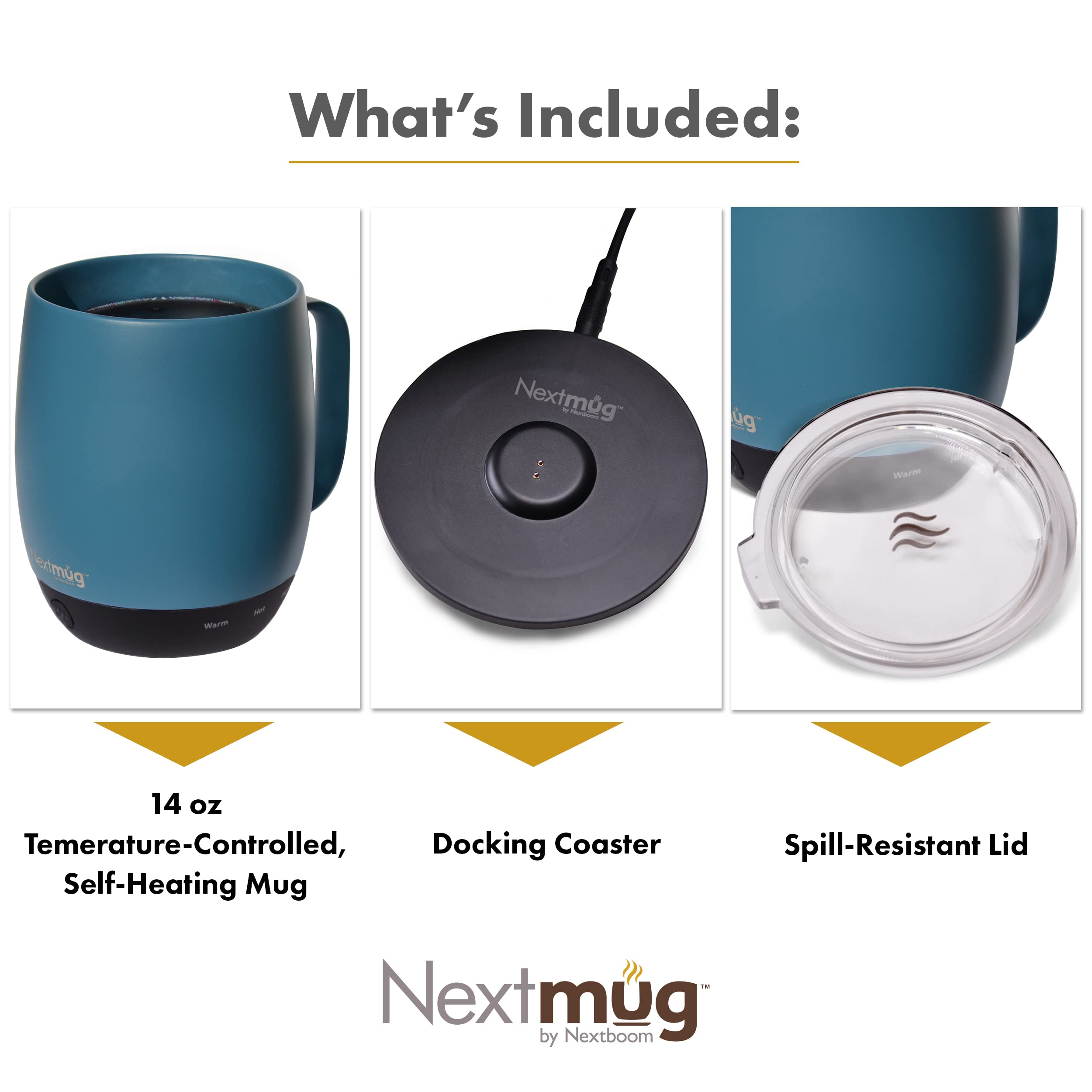 Nextmug Temperature-Controlled Self-Heating Coffee Mug 14 oz. Slate Blue Ceramic Matte Finish Model MMA-1122
