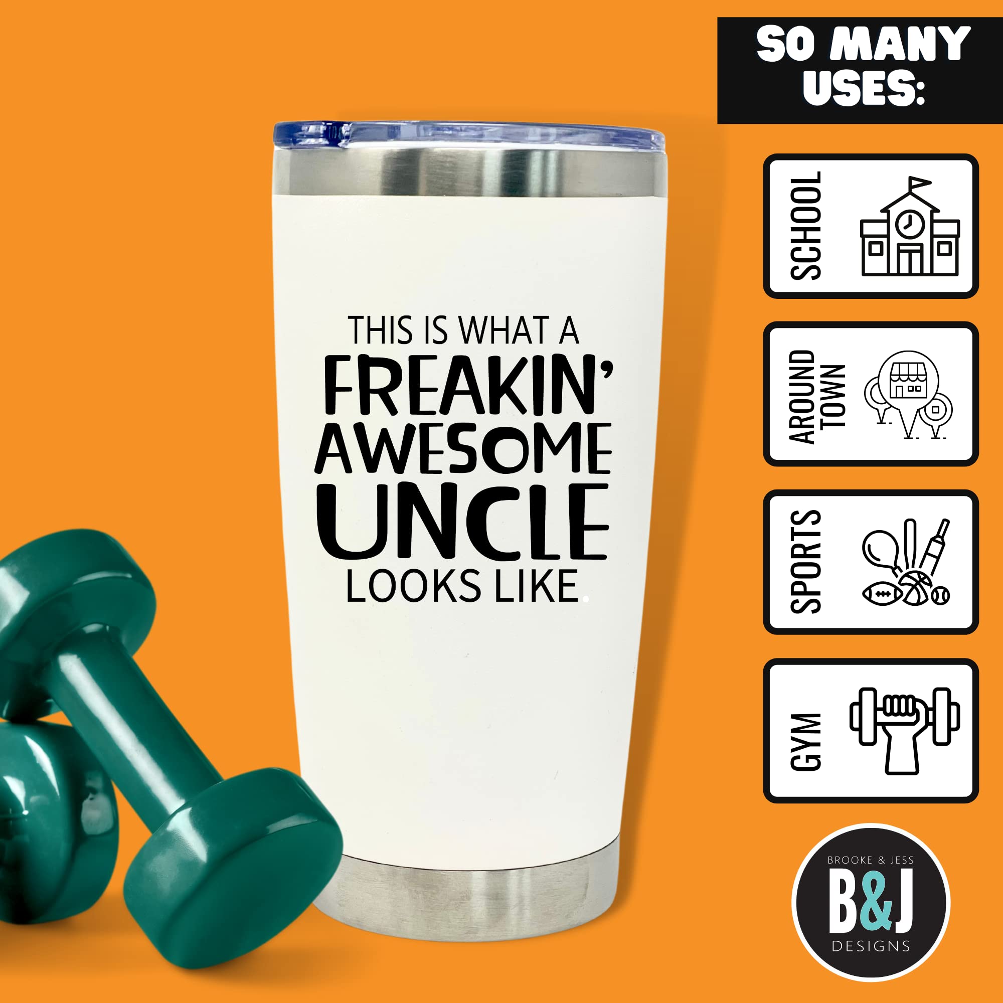 Brooke & Jess Designs Uncle Gift Tumbler - Large Travel Cup - Funny Gifts For Uncles