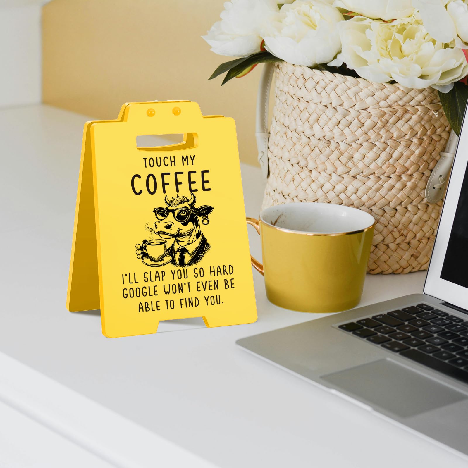 Funny Coffee Desk Sign - Humorous Office Decor for Coworkers and Coffee Lovers - Unique Coffee Gifts & Office Accessories