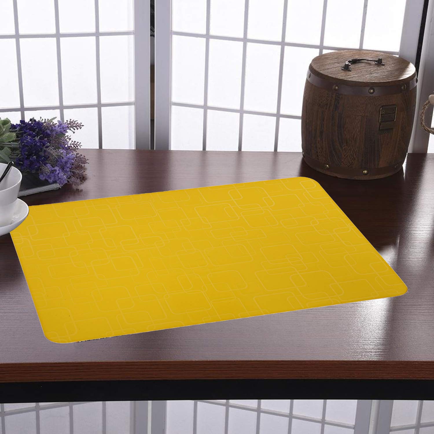 Kuber Industries Checkered Design Pvc 6 Pieces Dining Table Placemat Set (Yellow), Ctktc13704