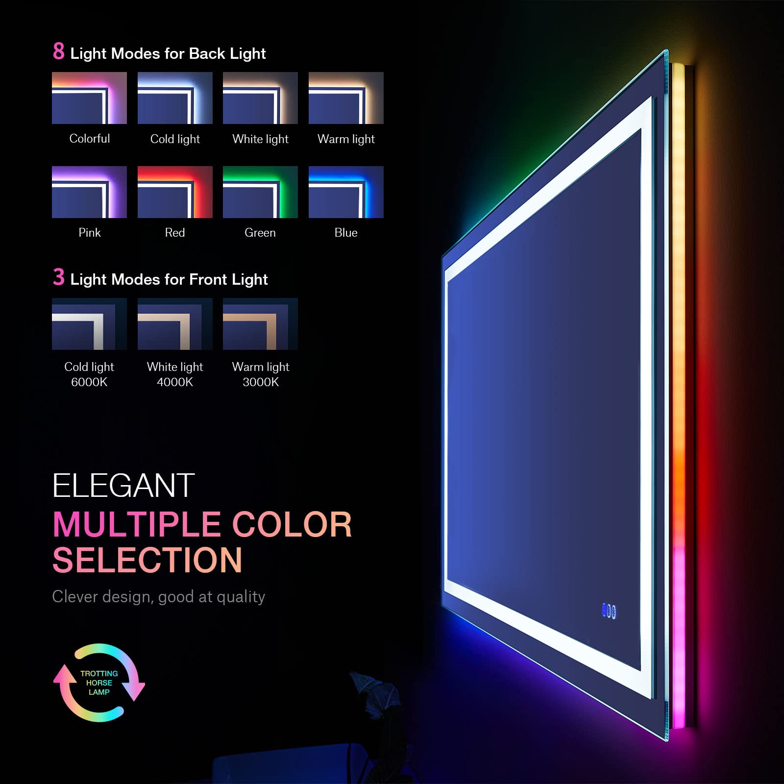 LOAAO 30''X36'' LED Bathroom Mirror with Lights  Anti-Fog  Dimmable  RGB Backlit + Front Lighted  Bathroom Vanity Mirror for Wall  Memory Function  Waterproof  Tempered Glass
