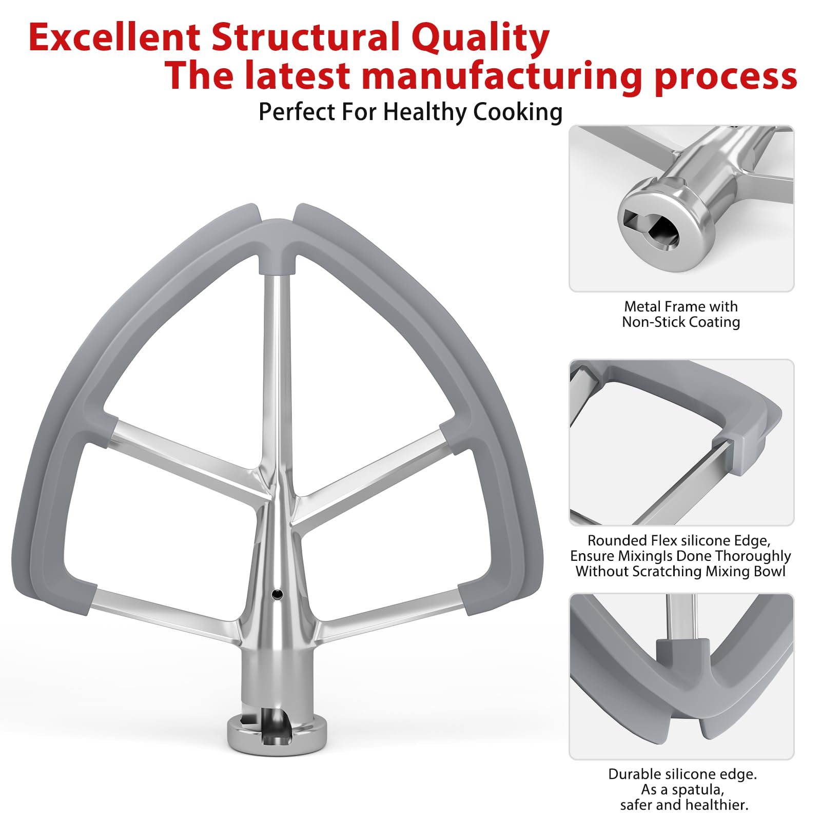 4.5-5Qt Stainless Steel Flex Edge Beater For Kitchenaid Classic & Artisan Tilt-Head Stand Mixers. Fits For K45Ss, Ksm75, Ksm90.