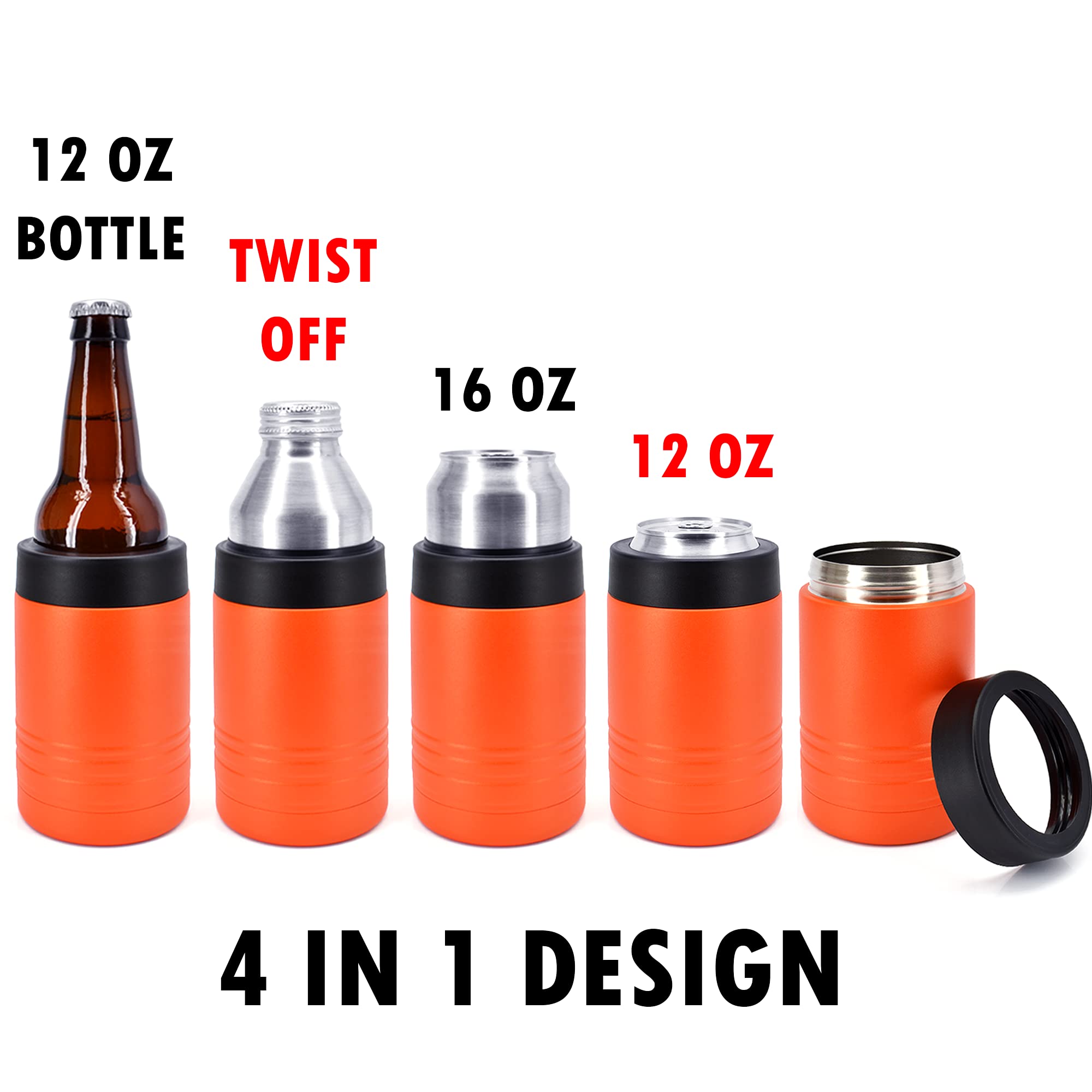 Clear Water Home Goods - 12 Oz Stainless Steel Double Wall Vacuum Insulated Can Or Bottle Beverage Cooler - Powder Coated Orange