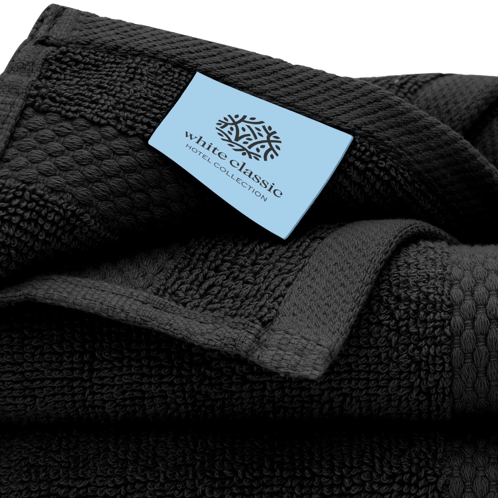 White Classic Luxury Cotton Washcloths - Makeup Removal Face Towel Set | 12 Pack | Black