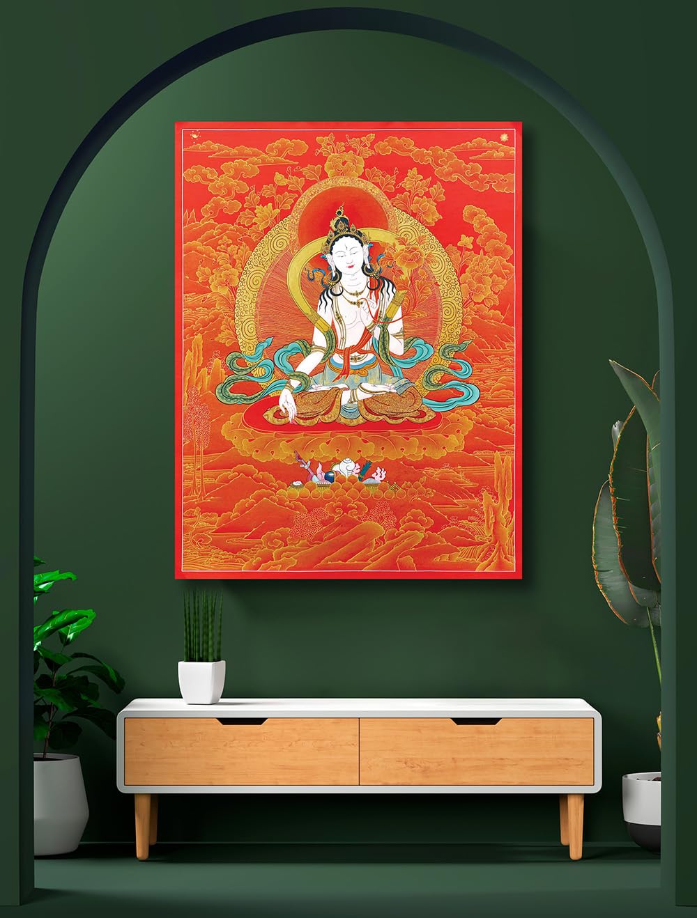 Namaste Home - Canvas Painting - White Tara Buddha - Thangka Art - Tibetan Art - Wall Art for Living Room Decoration (Unframed, 