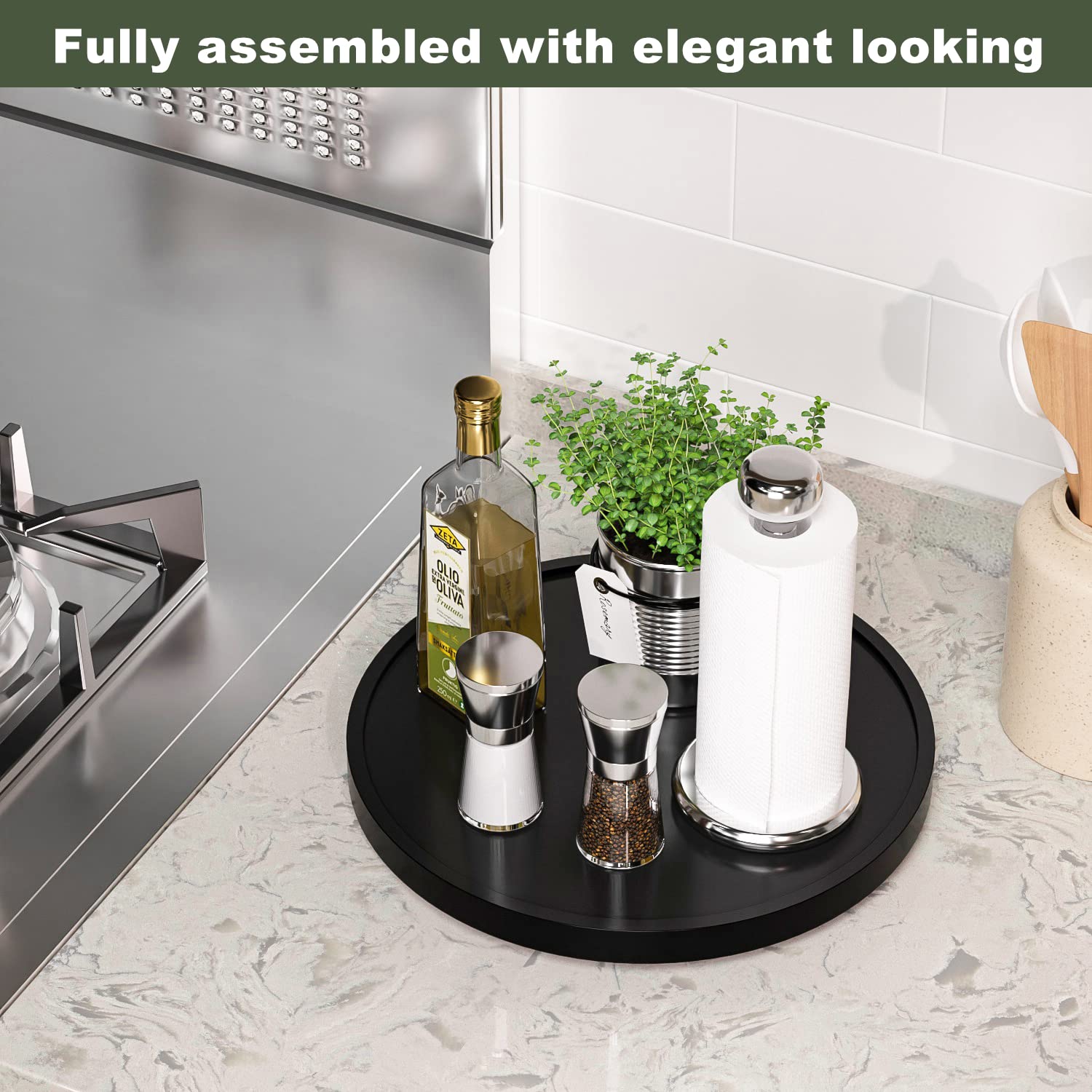 Lazy Susan For Table, 12 Inch Non-Skid Bamboo Turntable Organizer For Salt Pepper Spices And Olive Oil Next To Stove, Wooden Laz