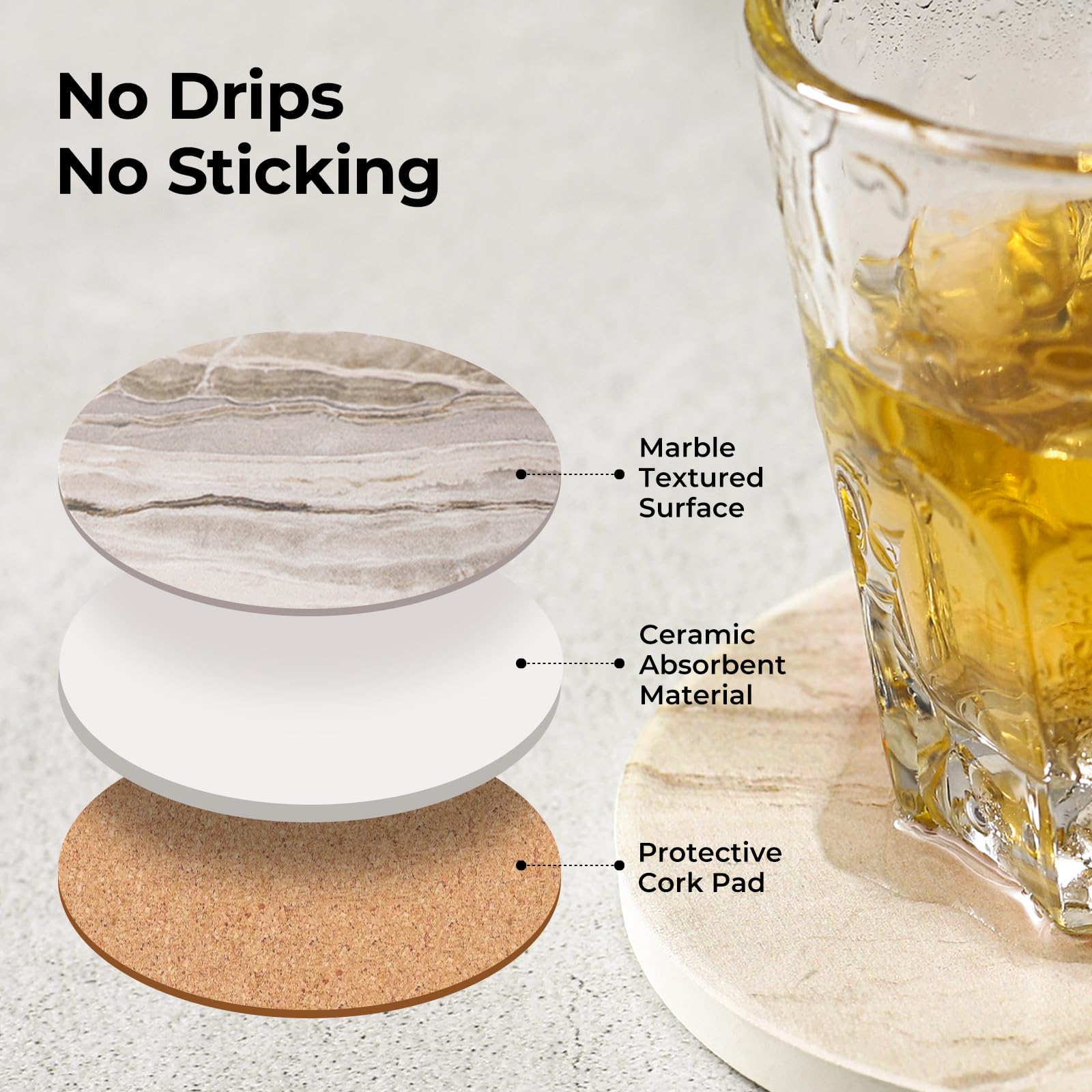 LIFVER Coasters for Dining Table Ceramic Coasters Set of 6  Absorbent Coasters for Drinks Outdoor Coasters for Patio Table Home Decor  House Warming Gifts New Home  Coffee Table Decor