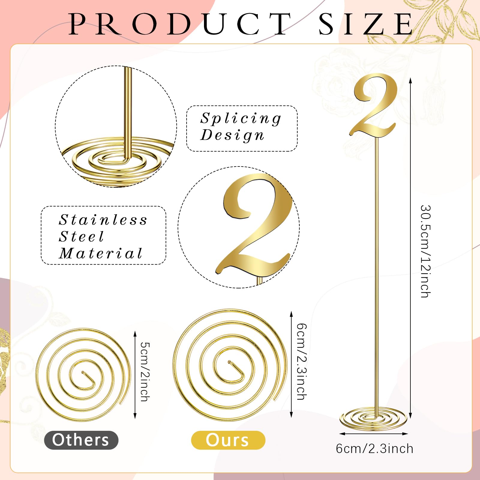 Therwen 20 Pcs Metal Table Numbers 1-20 Table Numbers For Wedding Reception 12 Inch Stainless Steel Party Table Number With Stur